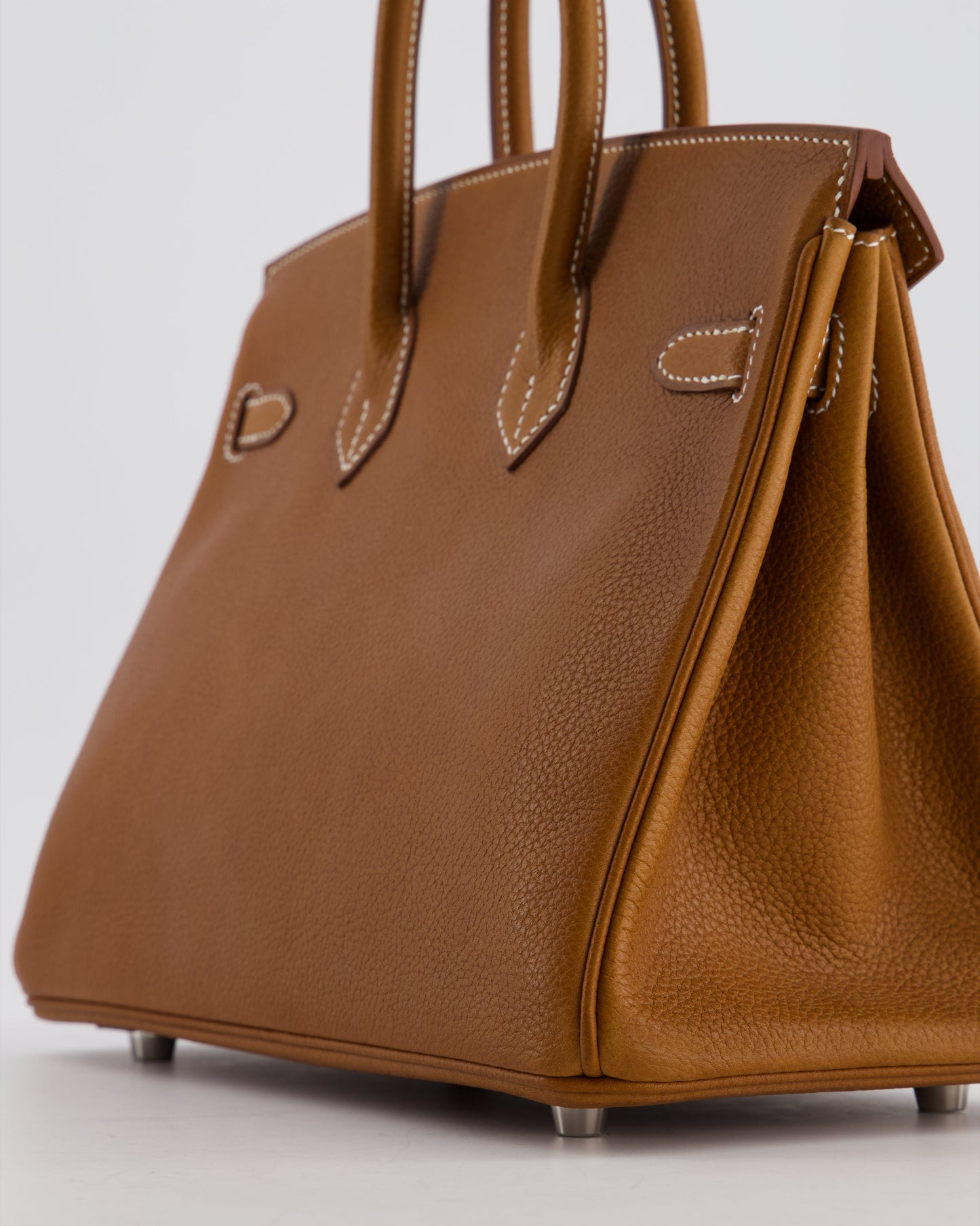 *RARE* Hermes Birkin 25 Retourne Bag in Fauve Barenia Faubourg Leather with Palladium Hardware