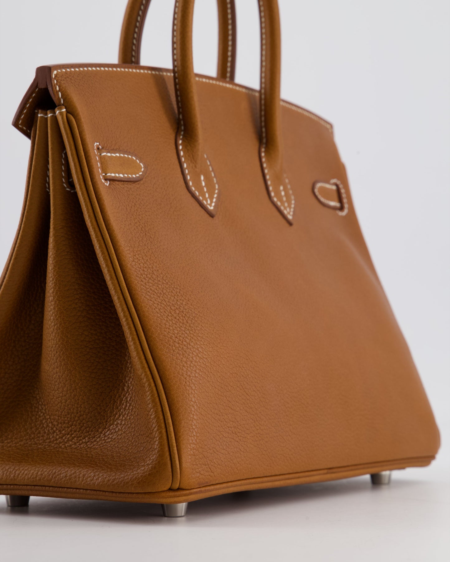 *RARE* Hermes Birkin 25 Retourne Bag in Fauve Barenia Faubourg Leather with Palladium Hardware