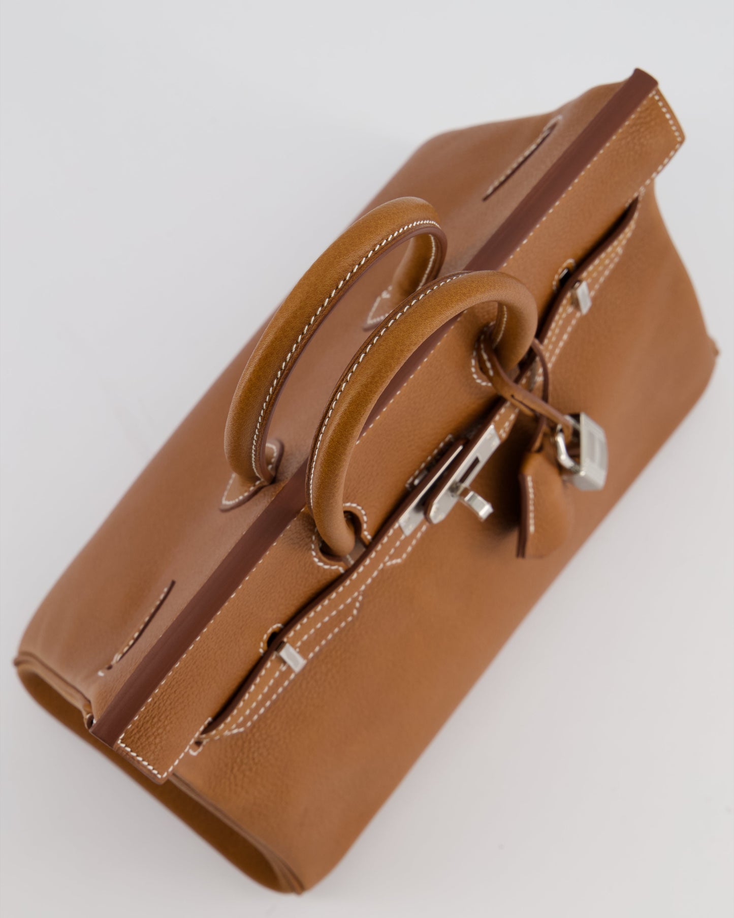 *RARE* Hermes Birkin 25 Retourne Bag in Fauve Barenia Faubourg Leather with Palladium Hardware