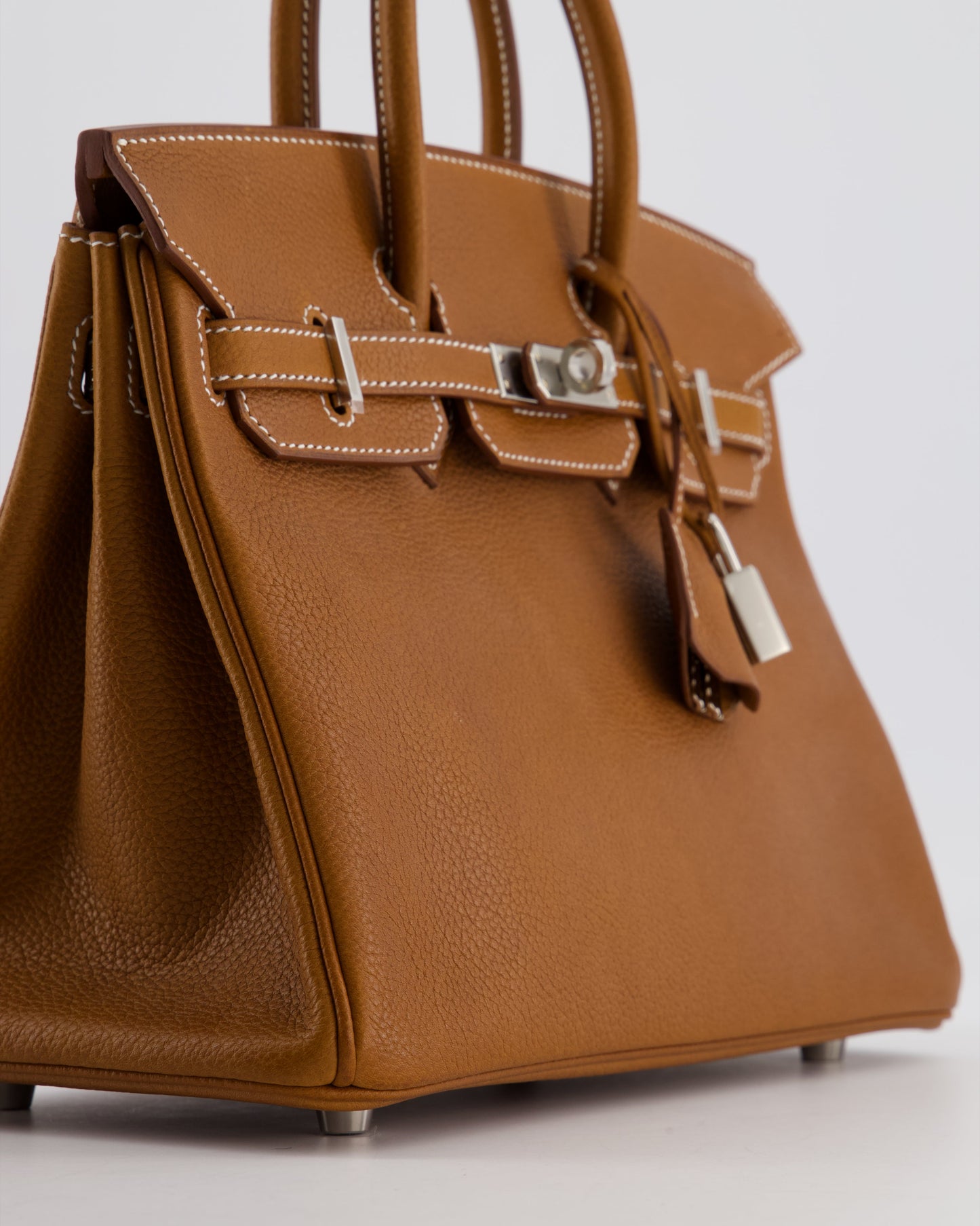 *RARE* Hermes Birkin 25 Retourne Bag in Fauve Barenia Faubourg Leather with Palladium Hardware