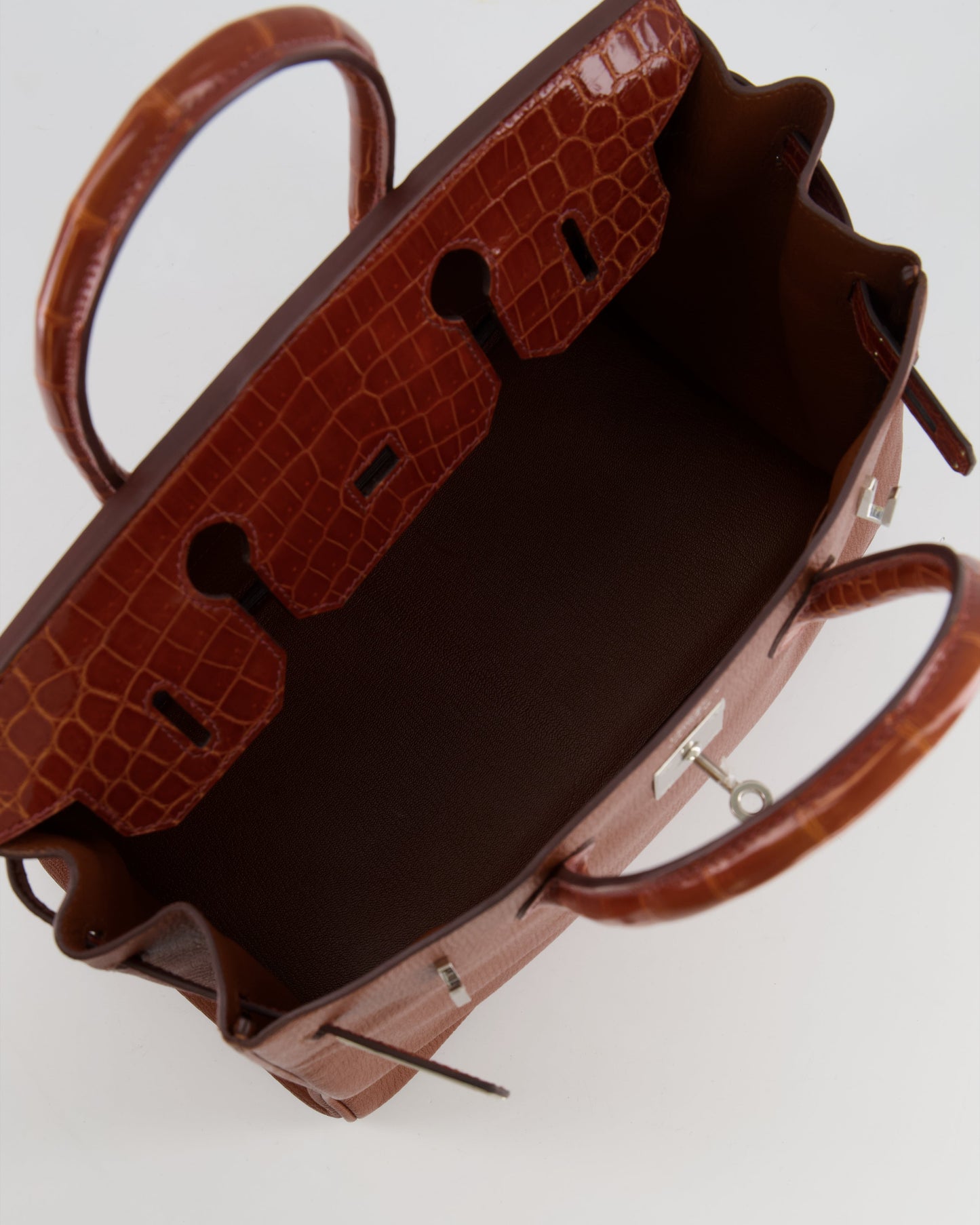 Hermes Birkin 30 Touch Bag in Noisette Chèvre Mysore and Etrusque Crocodile Niloticus Leather with Palladium Hardware