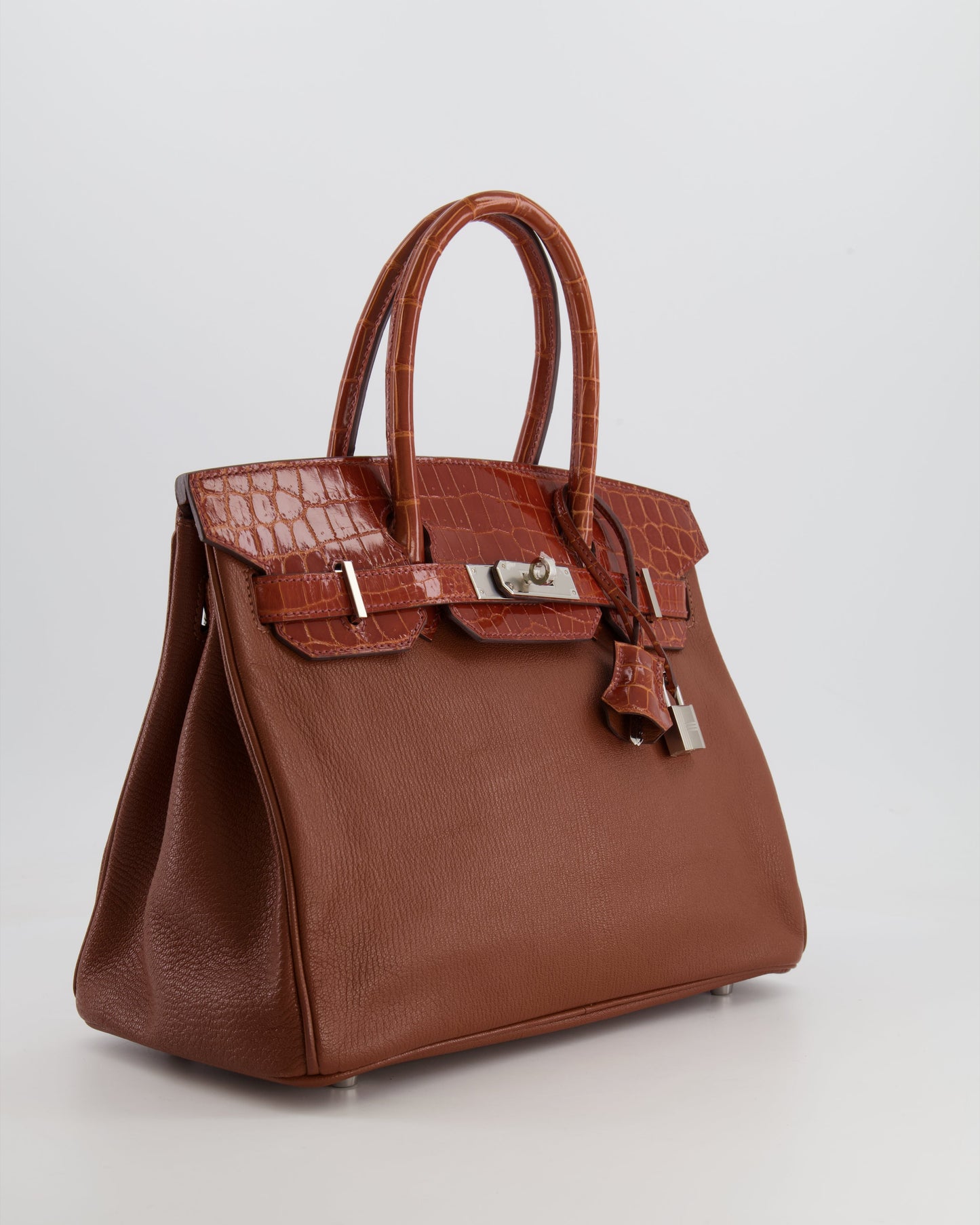 Hermes Birkin 30 Touch Bag in Noisette Chèvre Mysore and Etrusque Crocodile Niloticus Leather with Palladium Hardware