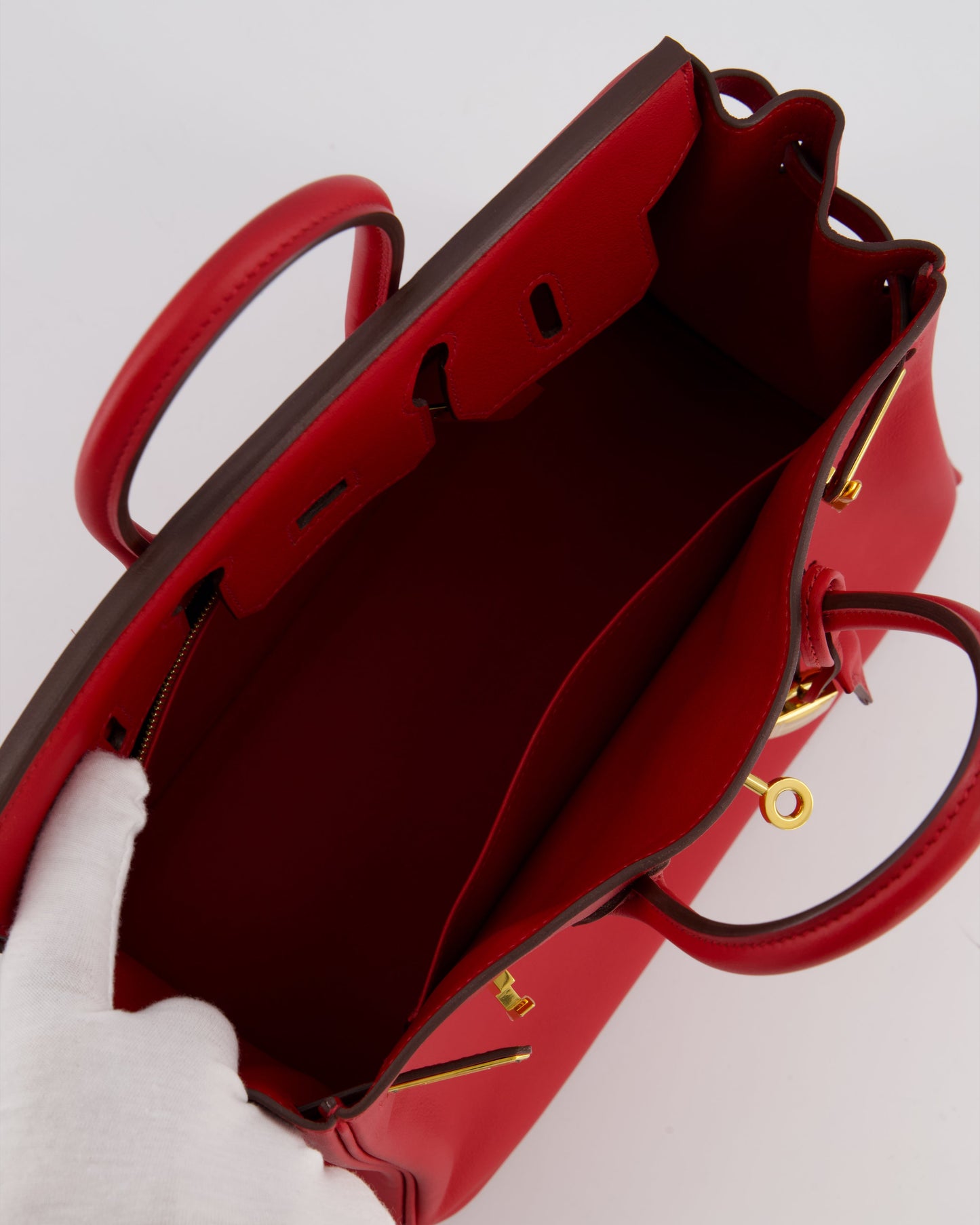 Hermes Birkin 25 Retourne Bag in Rouge Grenat Swift Leather with Gold Hardware