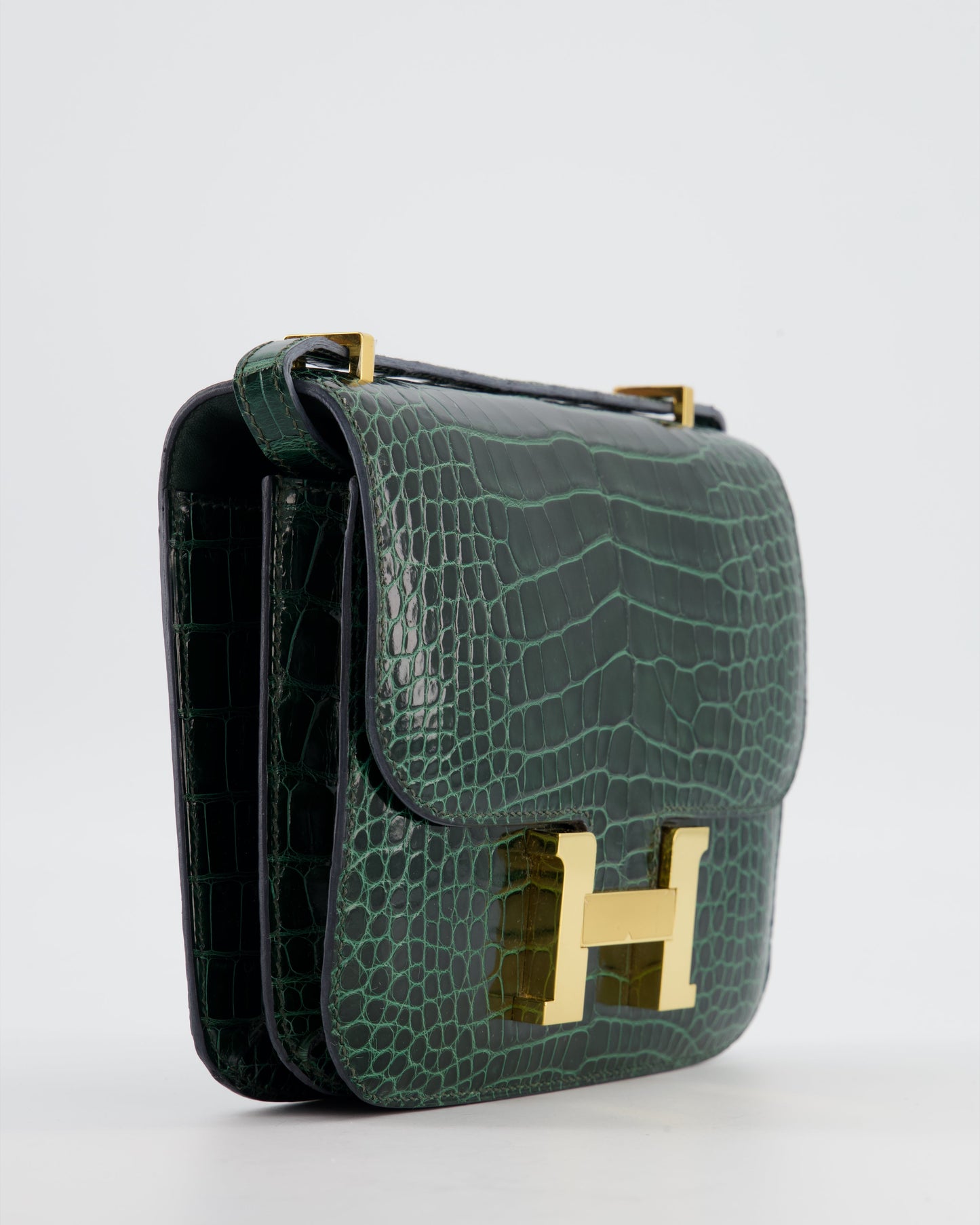 Hermes Constance III 18 Bag in Shiny Alligator Vert Fonce with Gold Hardware