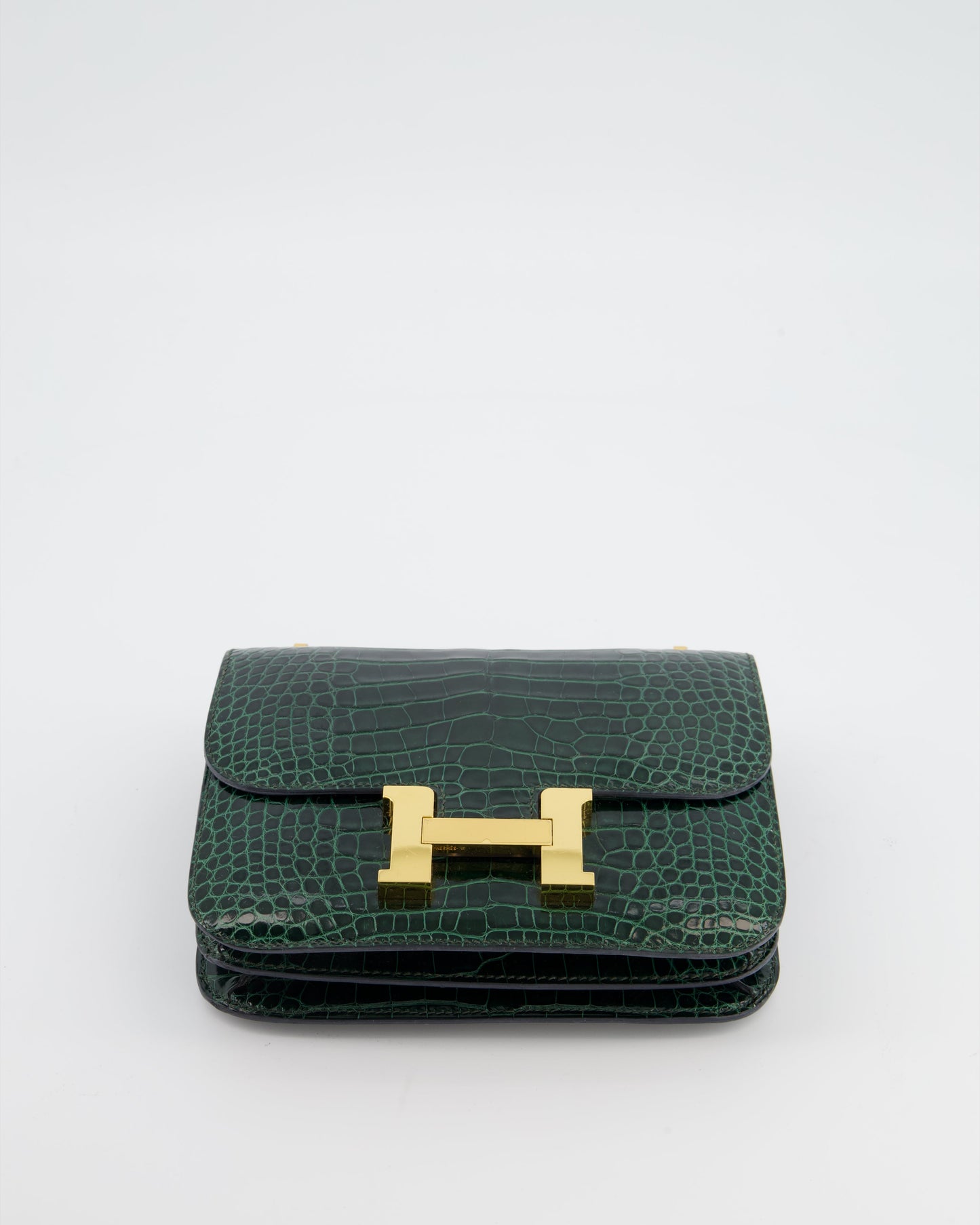 Hermes Constance III 18 Bag in Shiny Alligator Vert Fonce with Gold Hardware