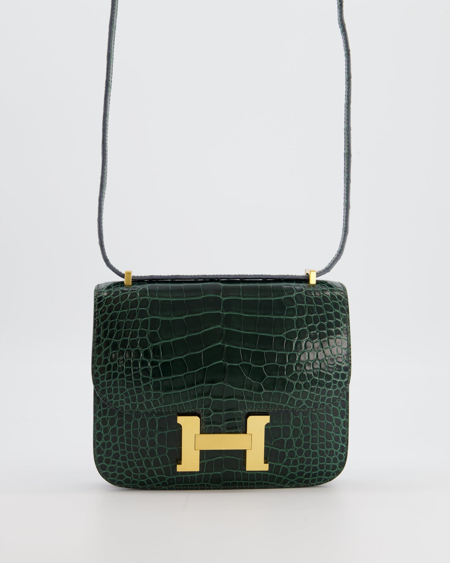 Hermes Constance III 18 Bag in Shiny Alligator Vert Fonce with Gold Hardware