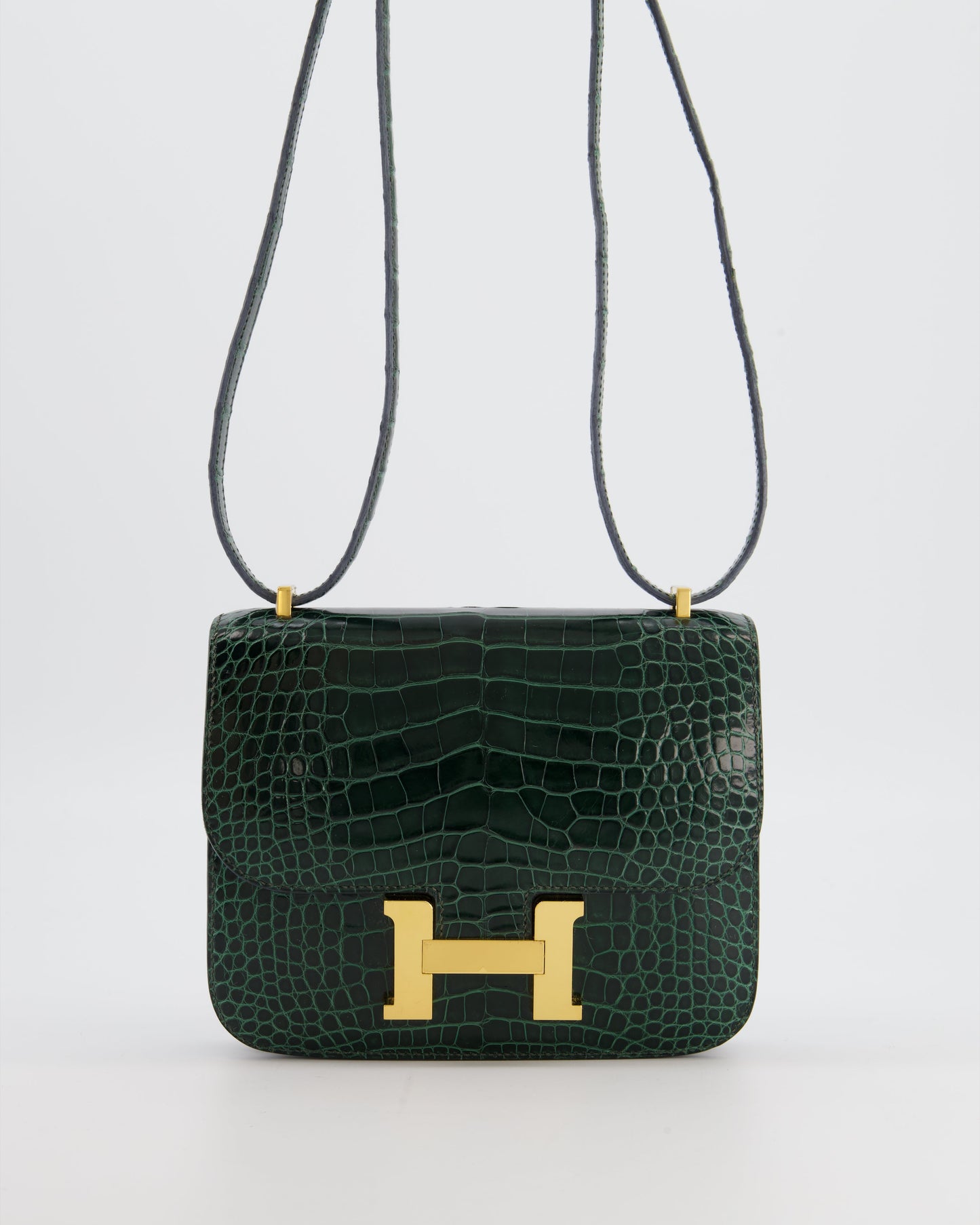 Hermes Constance III 18 Bag in Shiny Alligator Vert Fonce with Gold Hardware