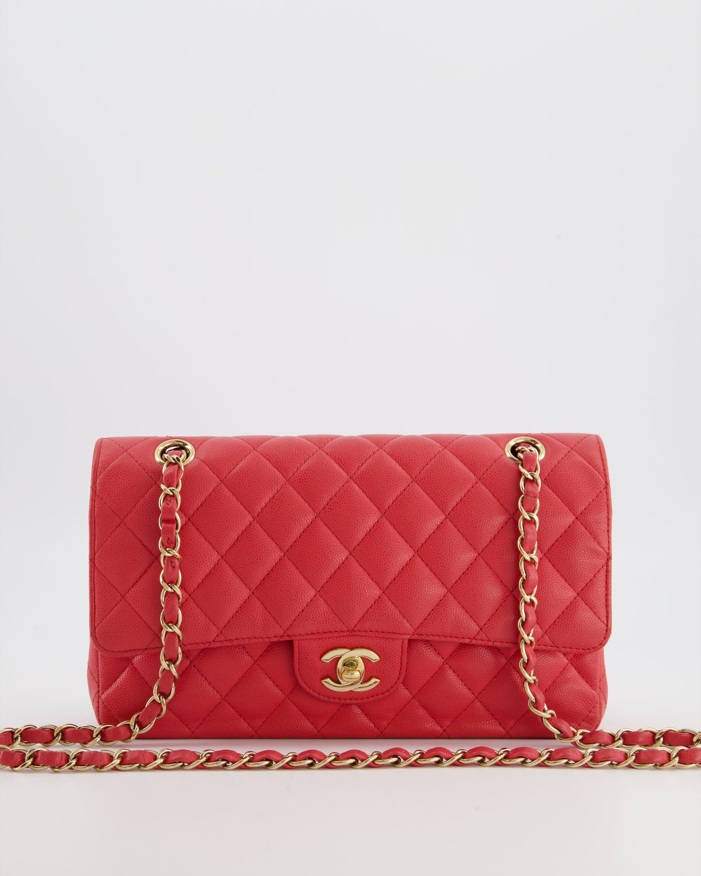 Chanel Pink Medium Classic Double Flap Bag in Caviar Leather with Champagne Gold Hardware