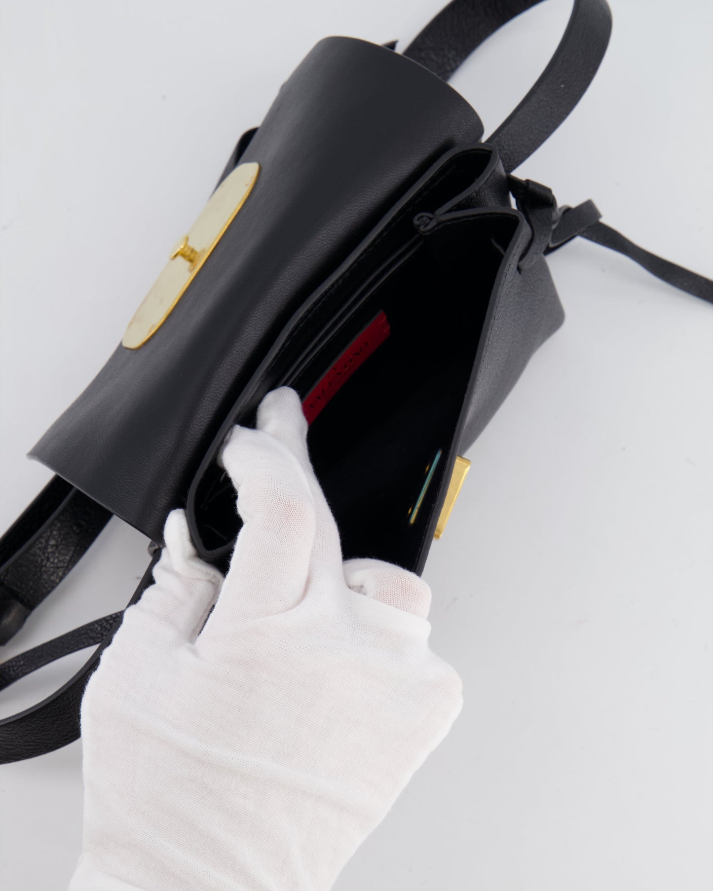 Valentino Black Leather VSling Belt Bag with Gold Logo