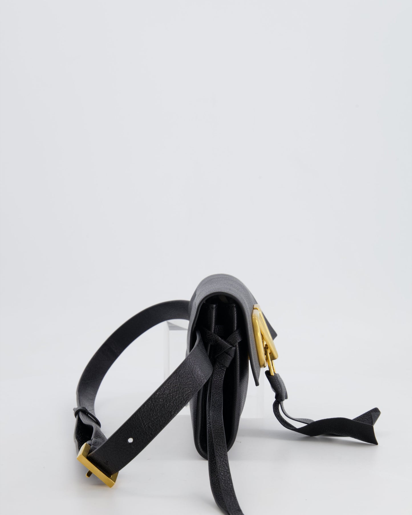 Valentino Black Leather VSling Belt Bag with Gold Logo