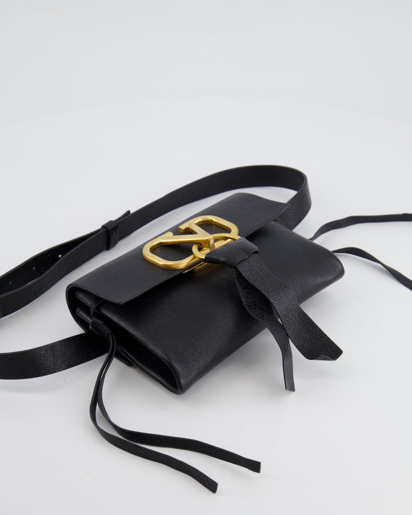 Valentino Black Leather VSling Belt Bag with Gold Logo