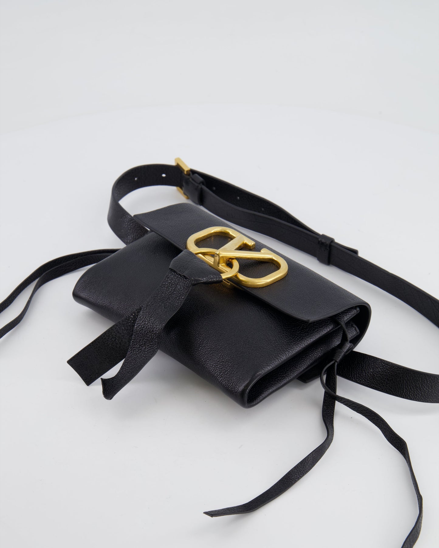 Valentino Black Leather VSling Belt Bag with Gold Logo