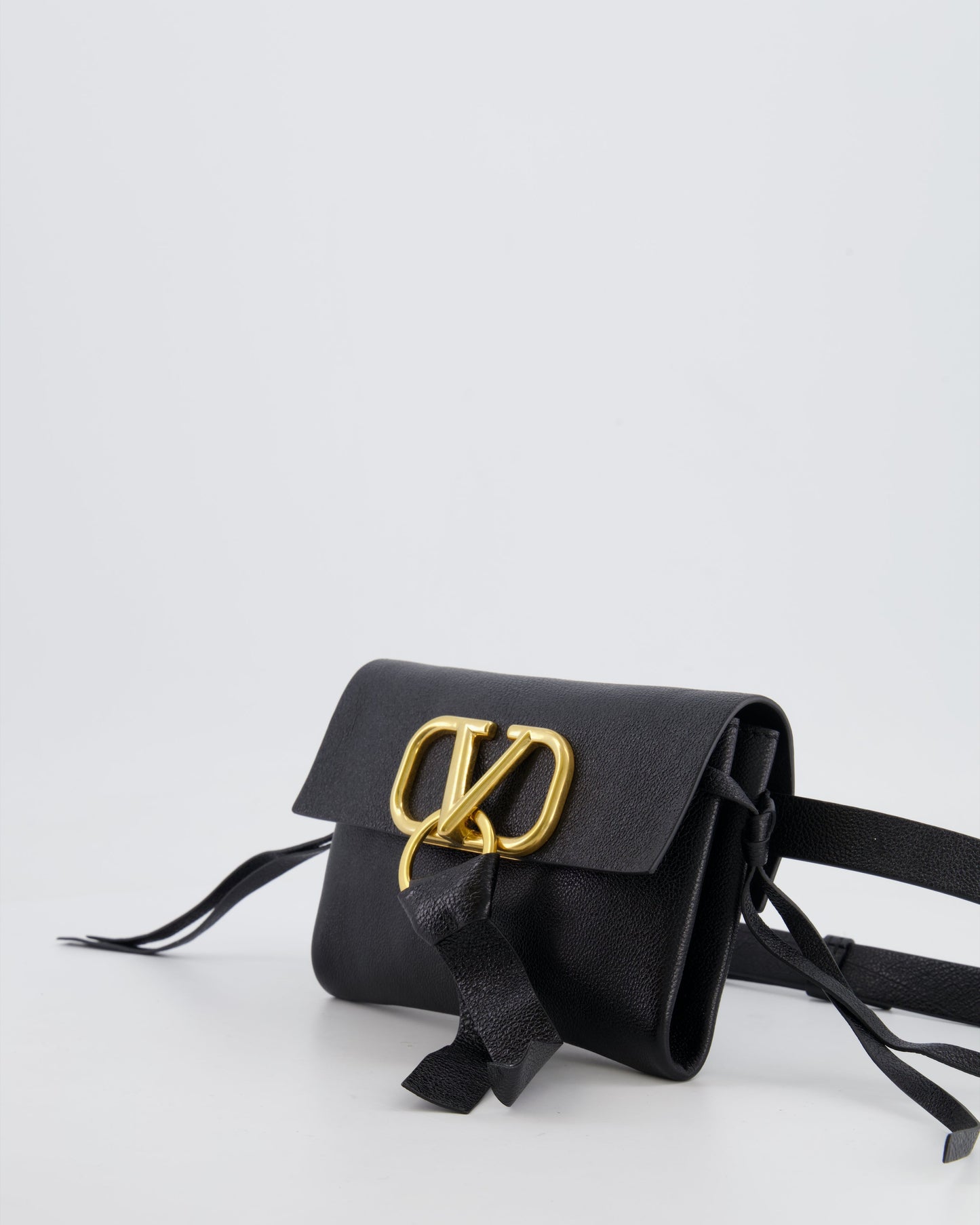 Valentino Black Leather VSling Belt Bag with Gold Logo