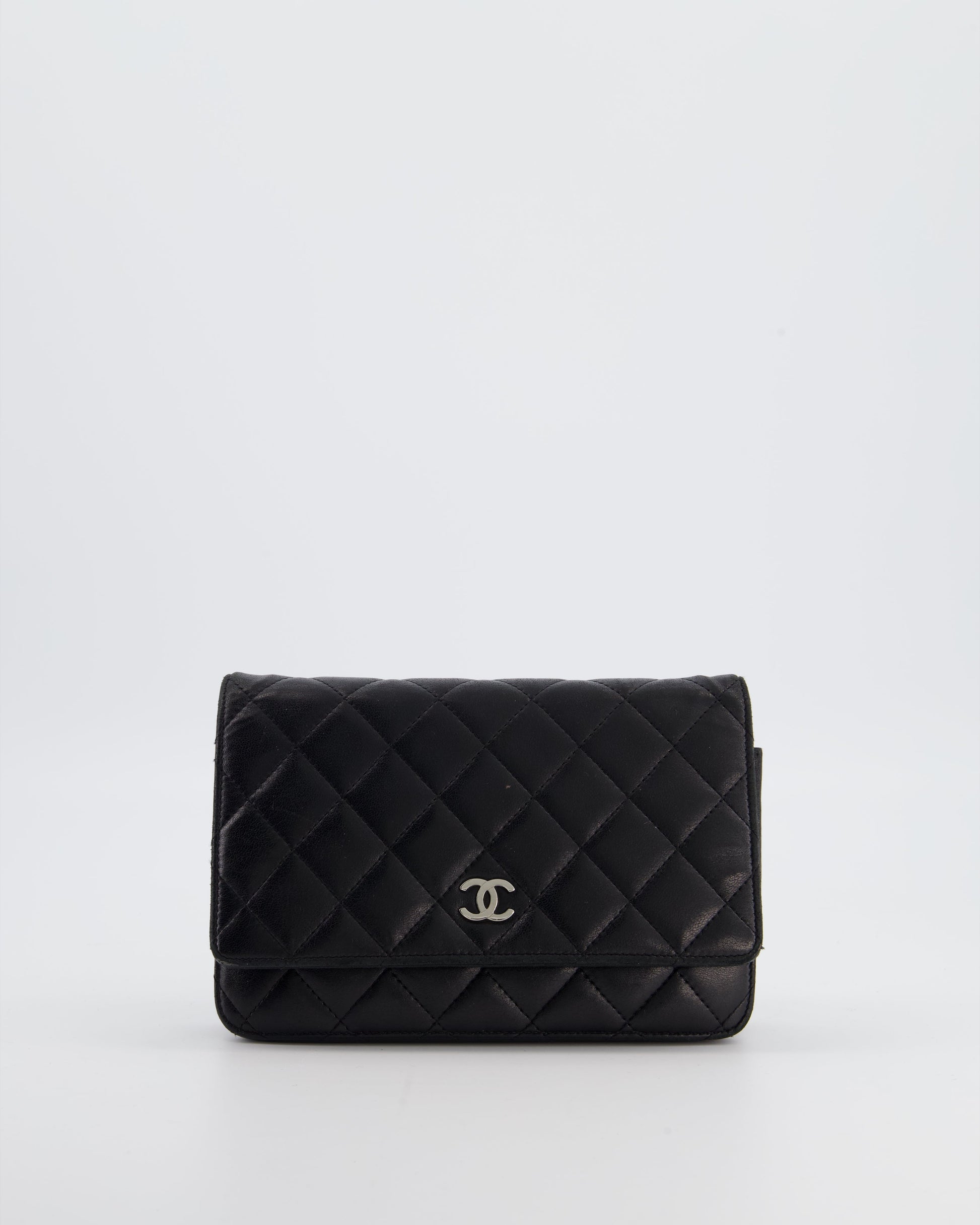 Chanel Black Wallet on Chain Bag in Lambskin Leather with Silver Hardware