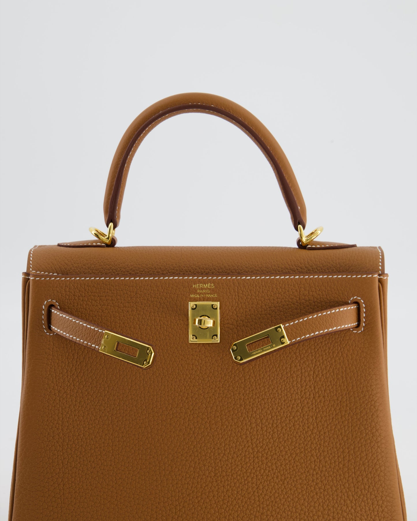 Hermes Kelly 25 Retourne Bag in Gold Togo Leather with Gold Hardware