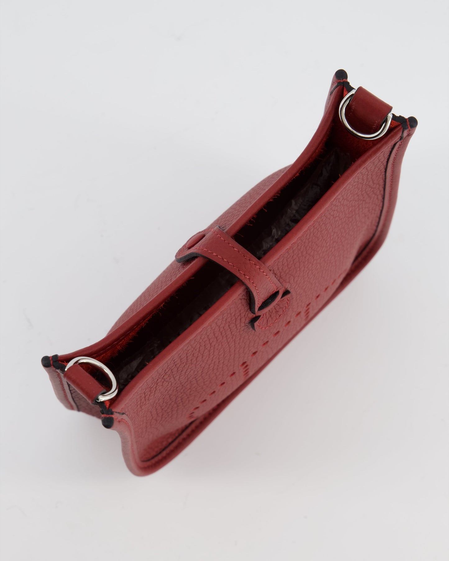 Hermes Mini Evelyne Bag in Rouge H in Clemence Leather with Palladium Hardware