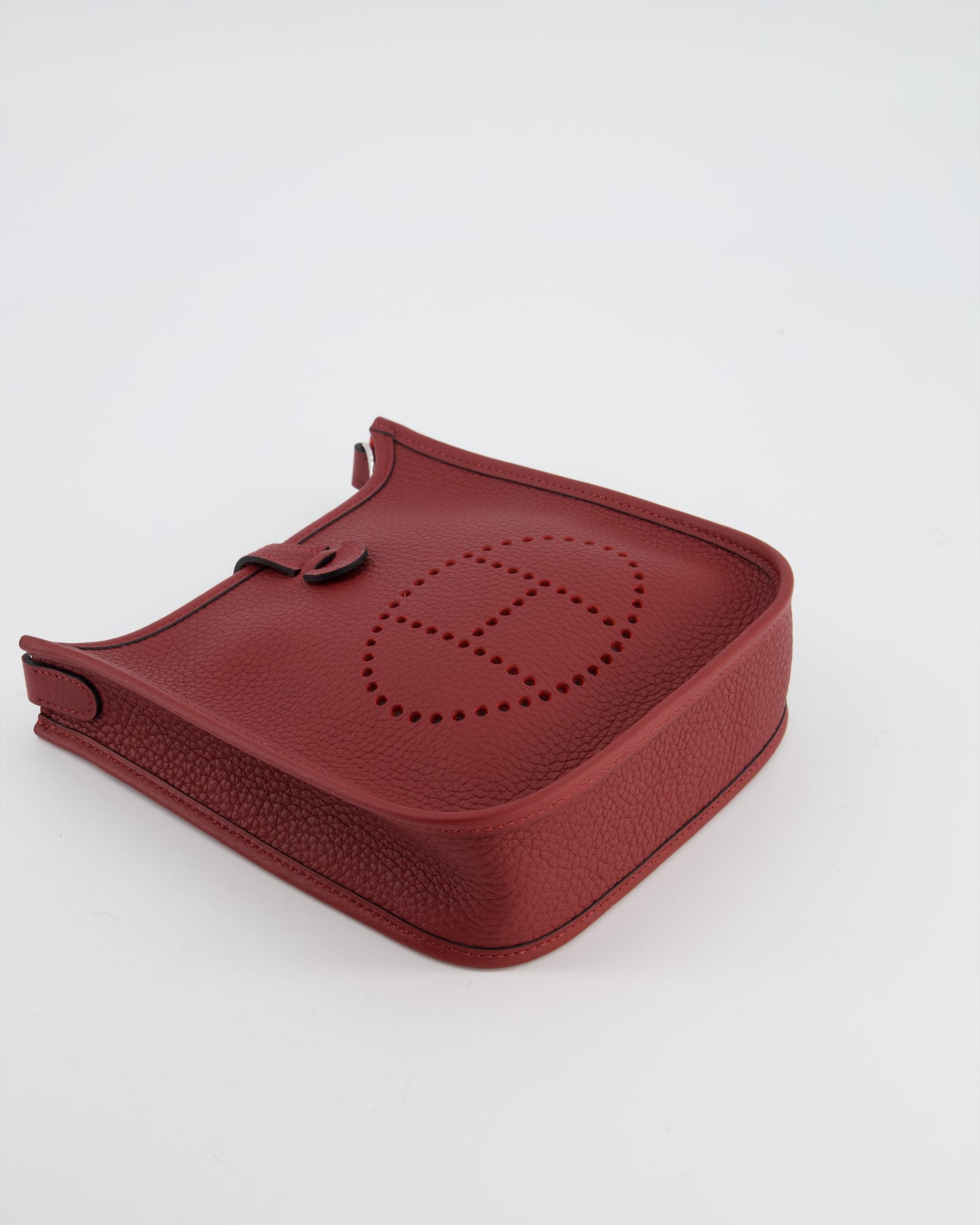 Hermes Mini Evelyne Bag in Rouge H in Clemence Leather with Palladium Hardware