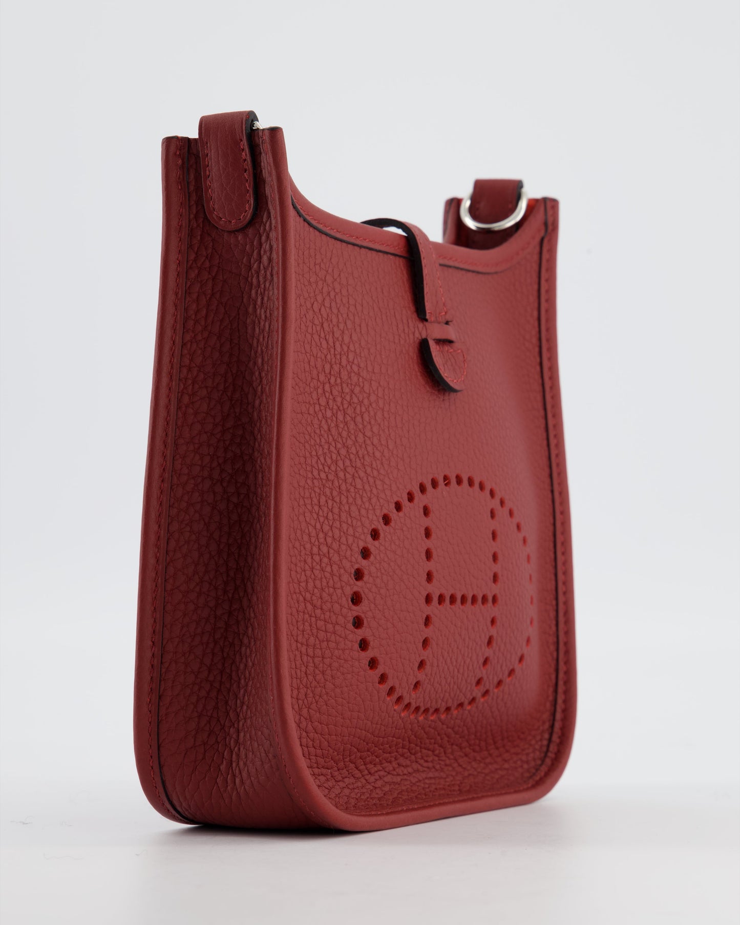 Hermes Mini Evelyne Bag in Rouge H in Clemence Leather with Palladium Hardware