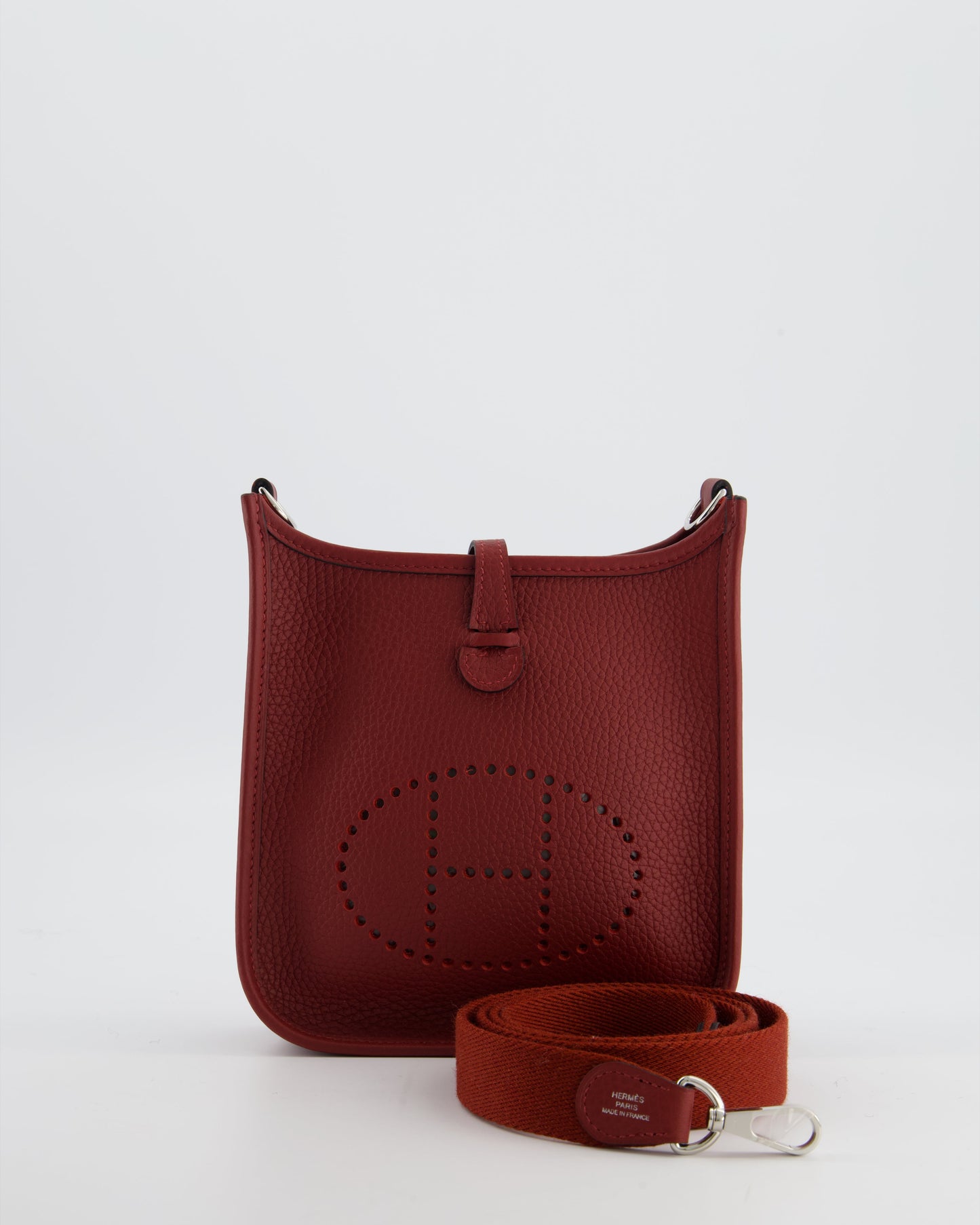 Hermes Mini Evelyne Bag in Rouge H in Clemence Leather with Palladium Hardware