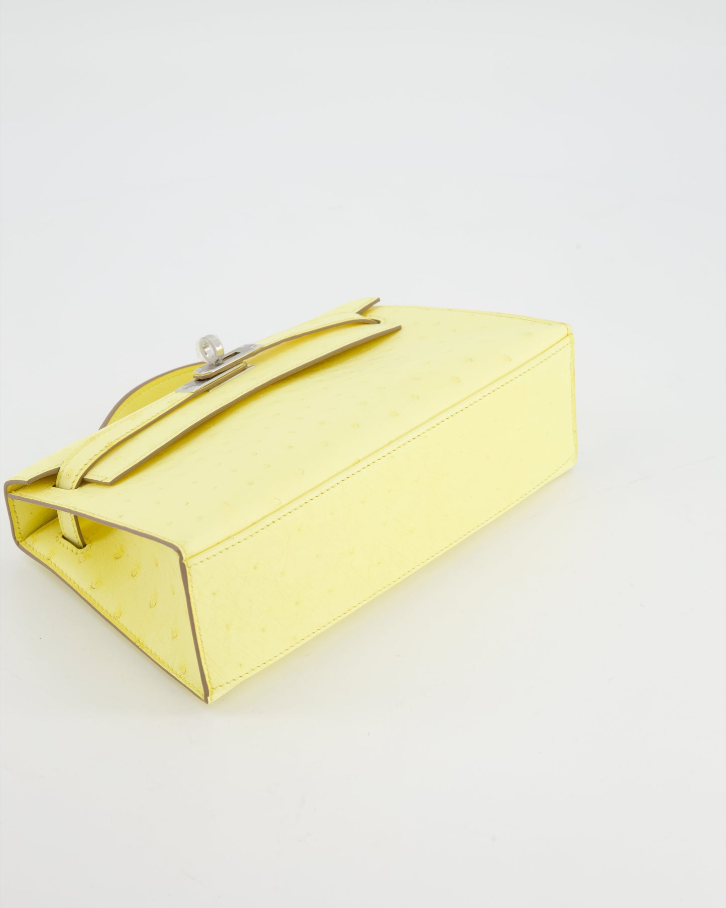 Hermes Kelly Pochette Bag in Limoncello Ostrich Leather with Palladium Hardware