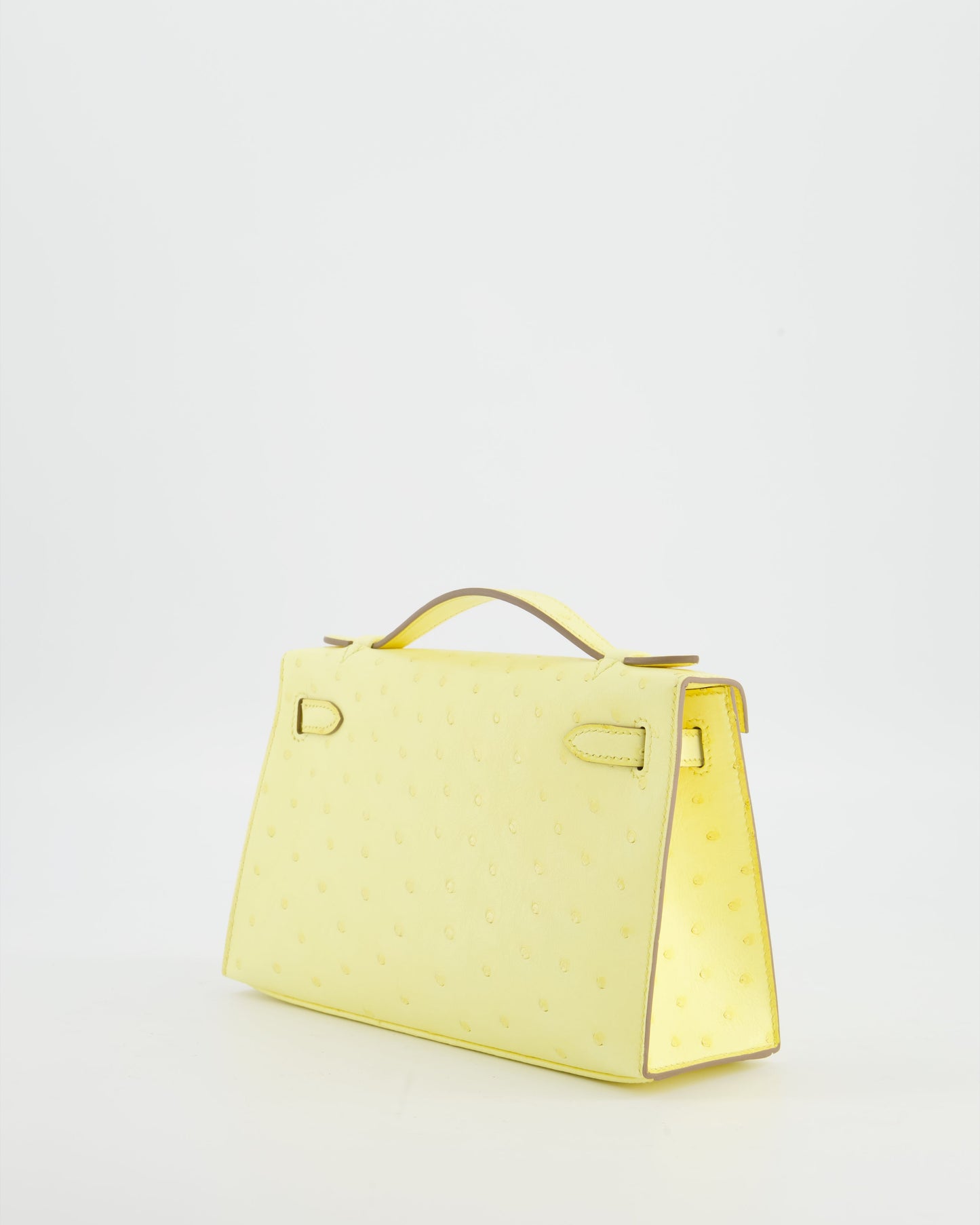 Hermes Kelly Pochette Bag in Limoncello Ostrich Leather with Palladium Hardware
