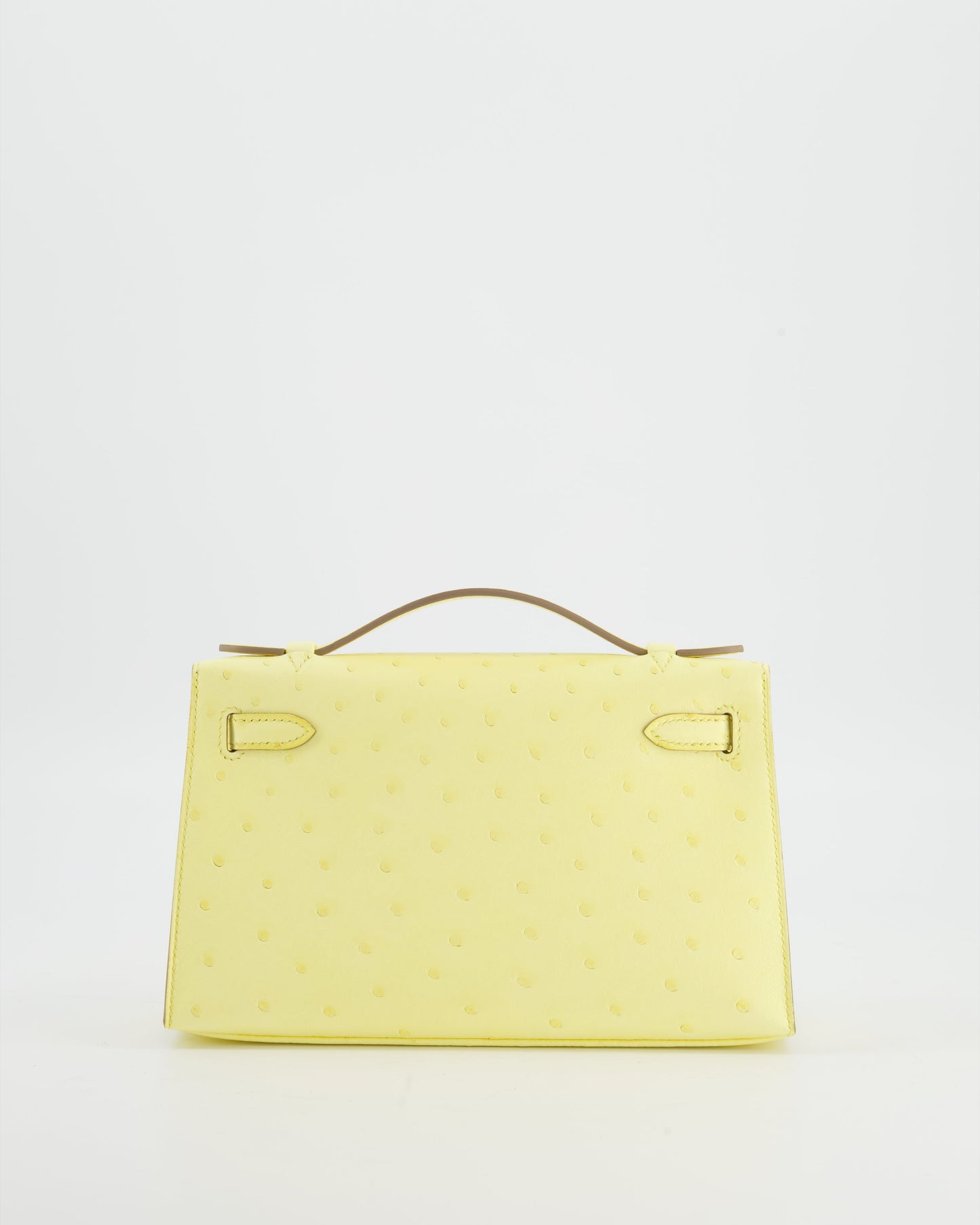 Hermes Kelly Pochette Bag in Limoncello Ostrich Leather with Palladium Hardware