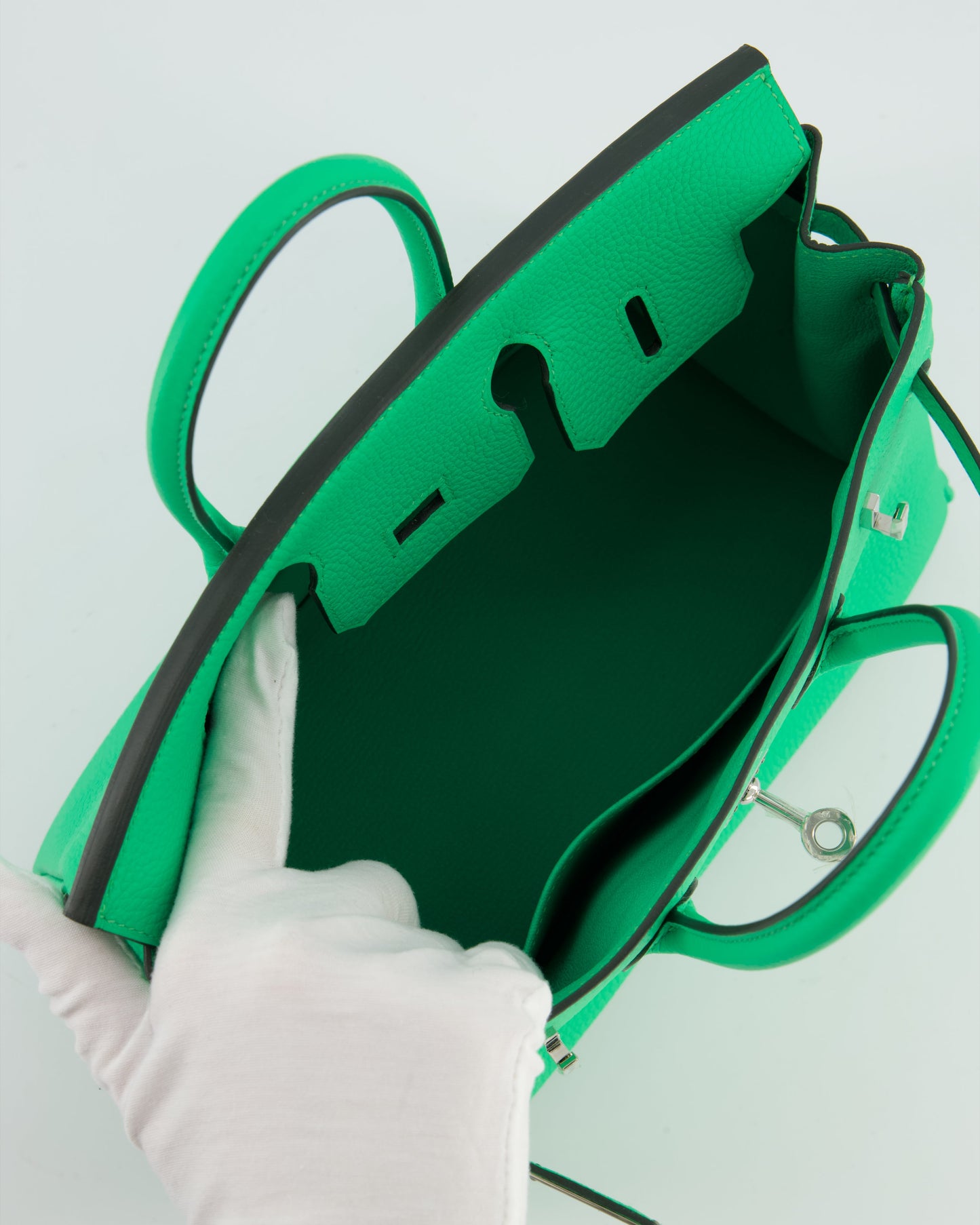 Hermes Birkin 25 Retourne Bag in Vert Comics Togo Leather with Palladium Hardware