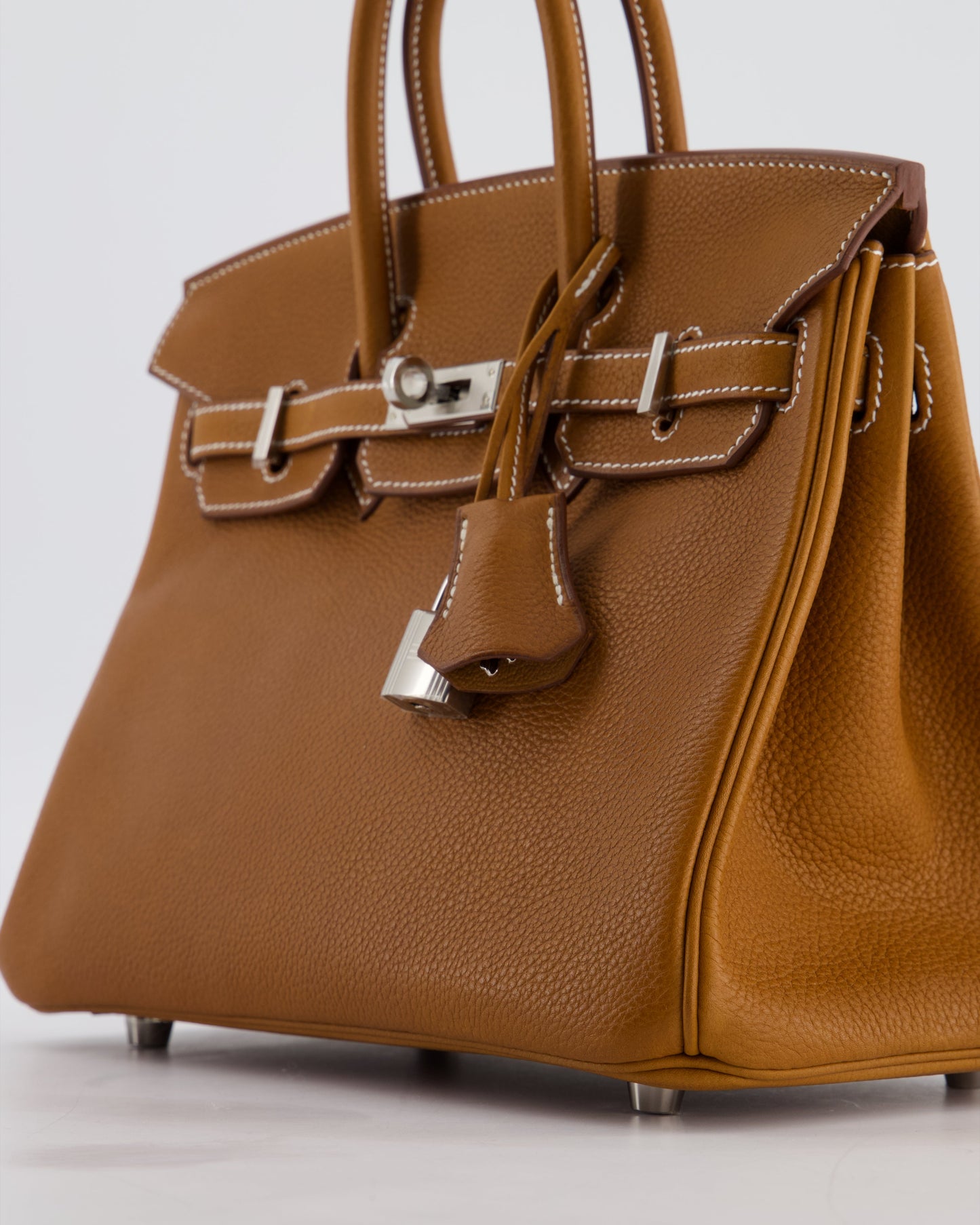 *RARE* Hermes Birkin 25 Retourne Bag in Fauve Barenia Faubourg Leather with Palladium Hardware