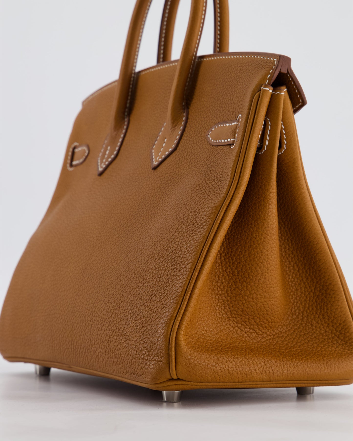 *RARE* Hermes Birkin 25 Retourne Bag in Fauve Barenia Faubourg Leather with Palladium Hardware