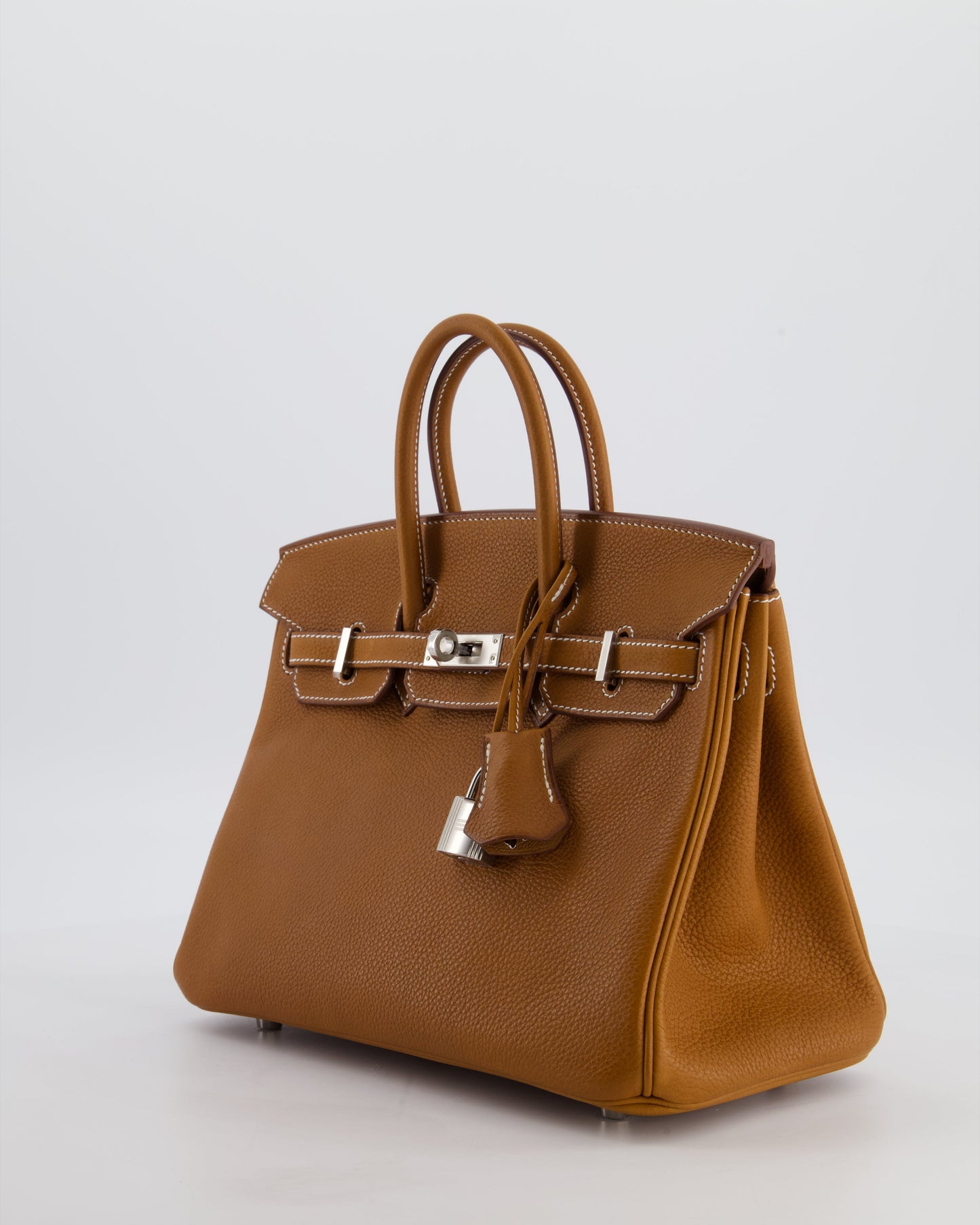 *RARE* Hermes Birkin 25 Retourne Bag in Fauve Barenia Faubourg Leather with Palladium Hardware