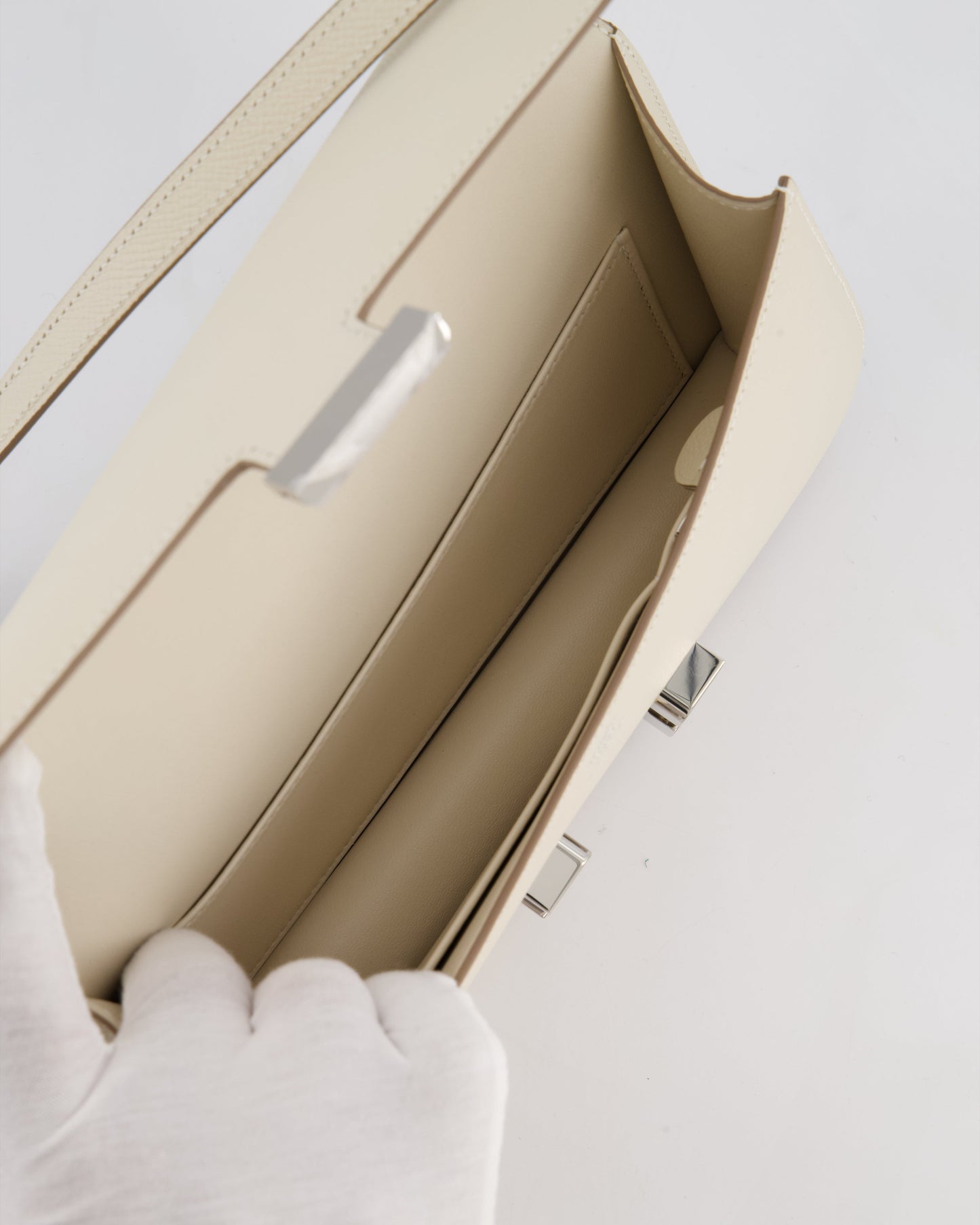 *NEW RELEASE* Hermes Constance 1-Elan Miroir Bag in Craie Epsom Leather with Palladium Hardware