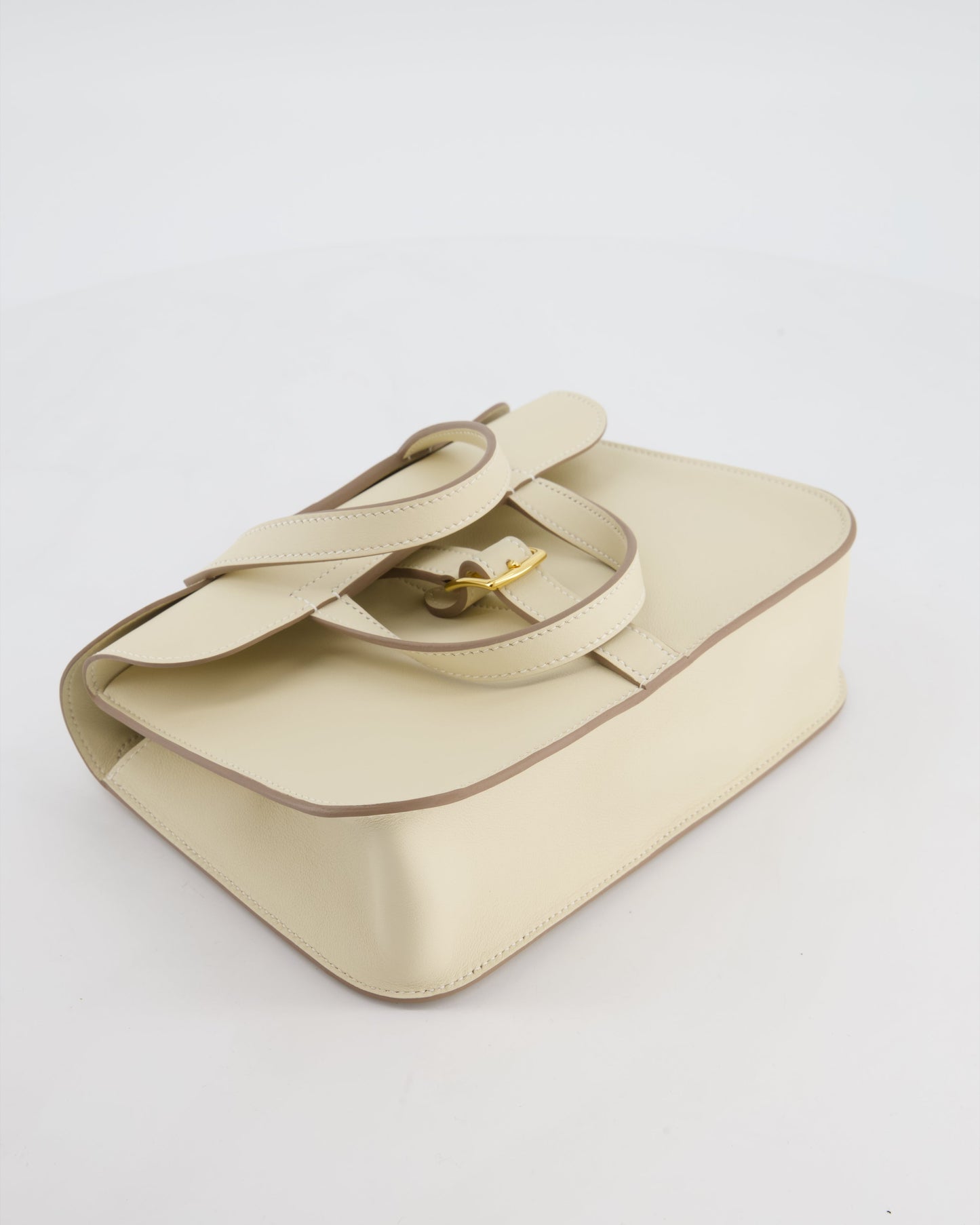 *NEW SIZE* Hermes Mini Halzan Bag in Craie Swift Leather with Gold Hardware