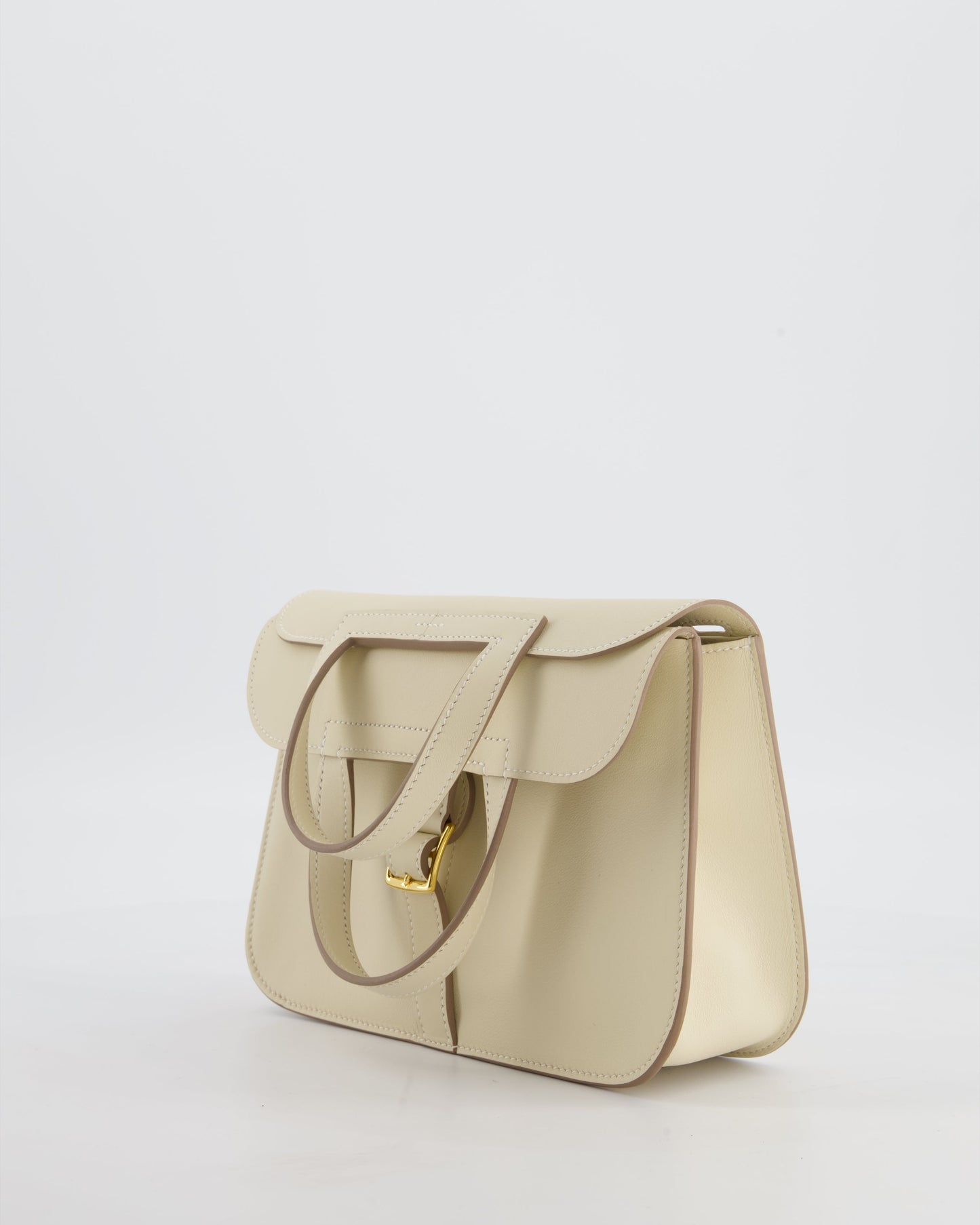 *NEW SIZE* Hermes Mini Halzan Bag in Craie Swift Leather with Gold Hardware