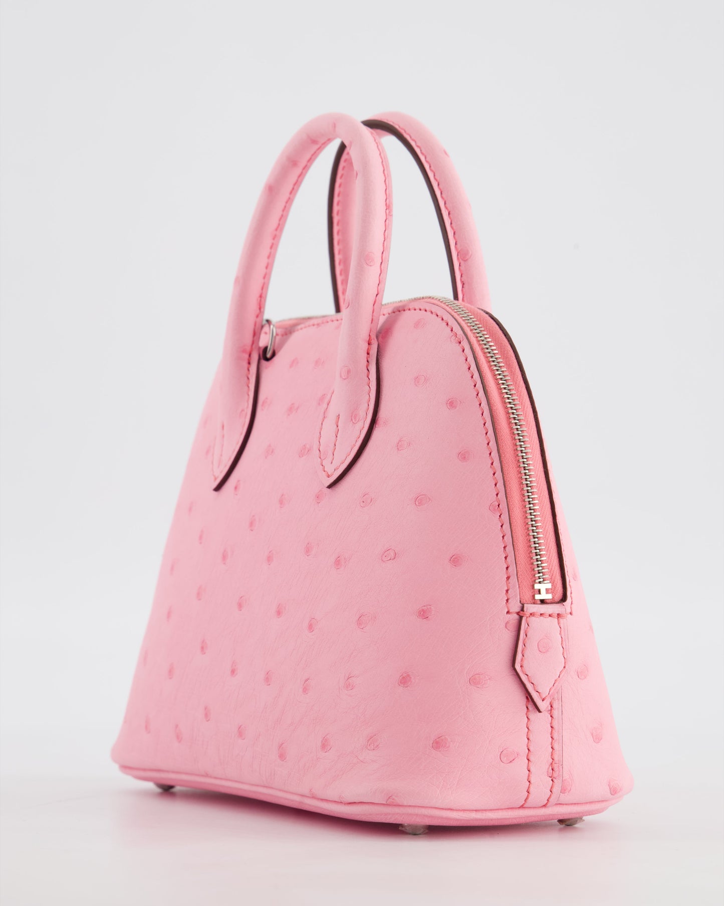 *HOT* Hermes Mini Bolide Bag in Rose Bubblegum Ostrich Leather with Palladium Hardware