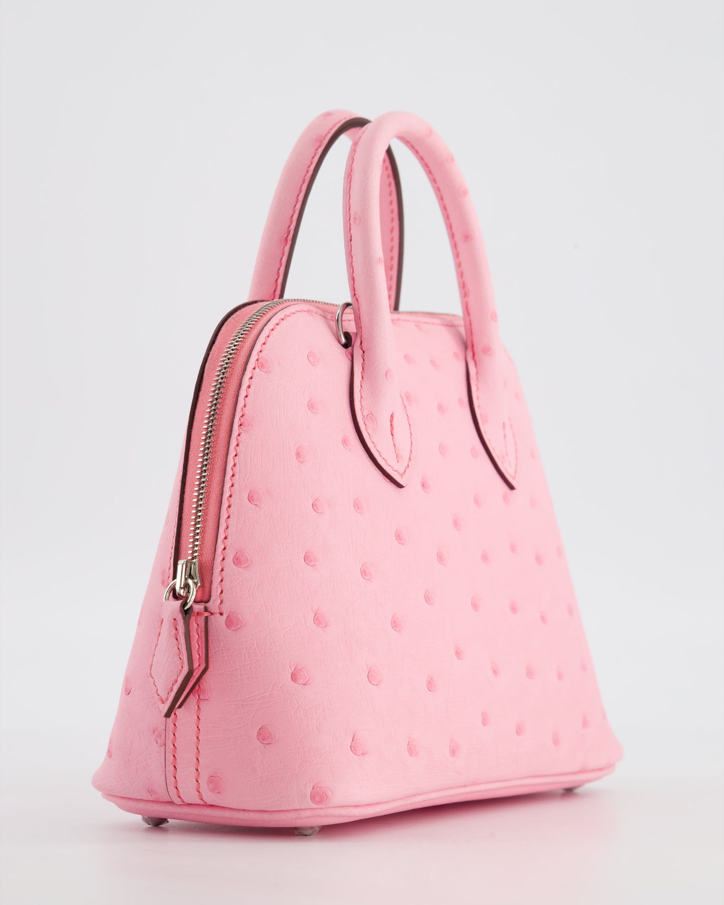*HOT* Hermes Mini Bolide Bag in Rose Bubblegum Ostrich Leather with Palladium Hardware