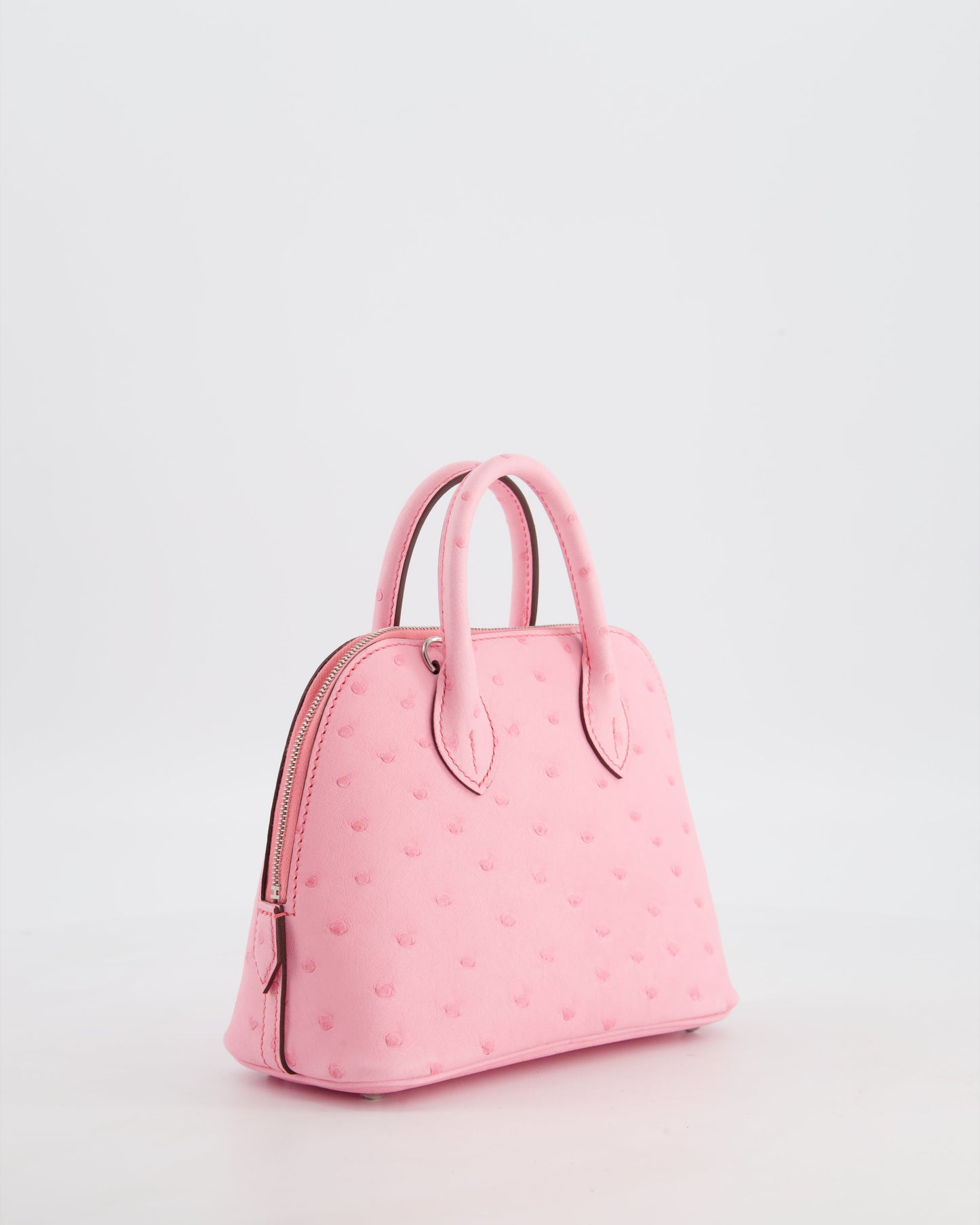 *HOT* Hermes Mini Bolide Bag in Rose Bubblegum Ostrich Leather with Palladium Hardware