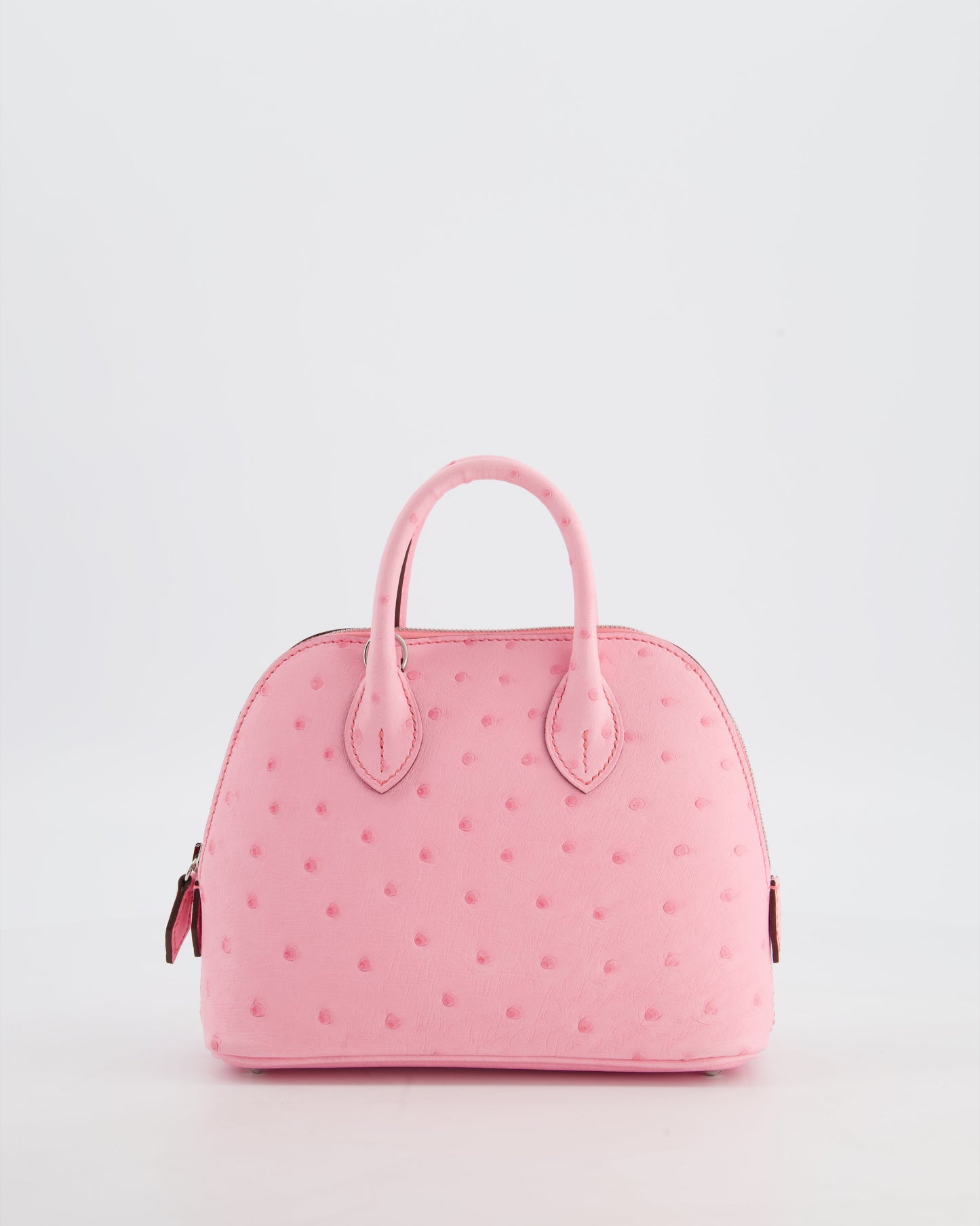*HOT* Hermes Mini Bolide Bag in Rose Bubblegum Ostrich Leather with Palladium Hardware