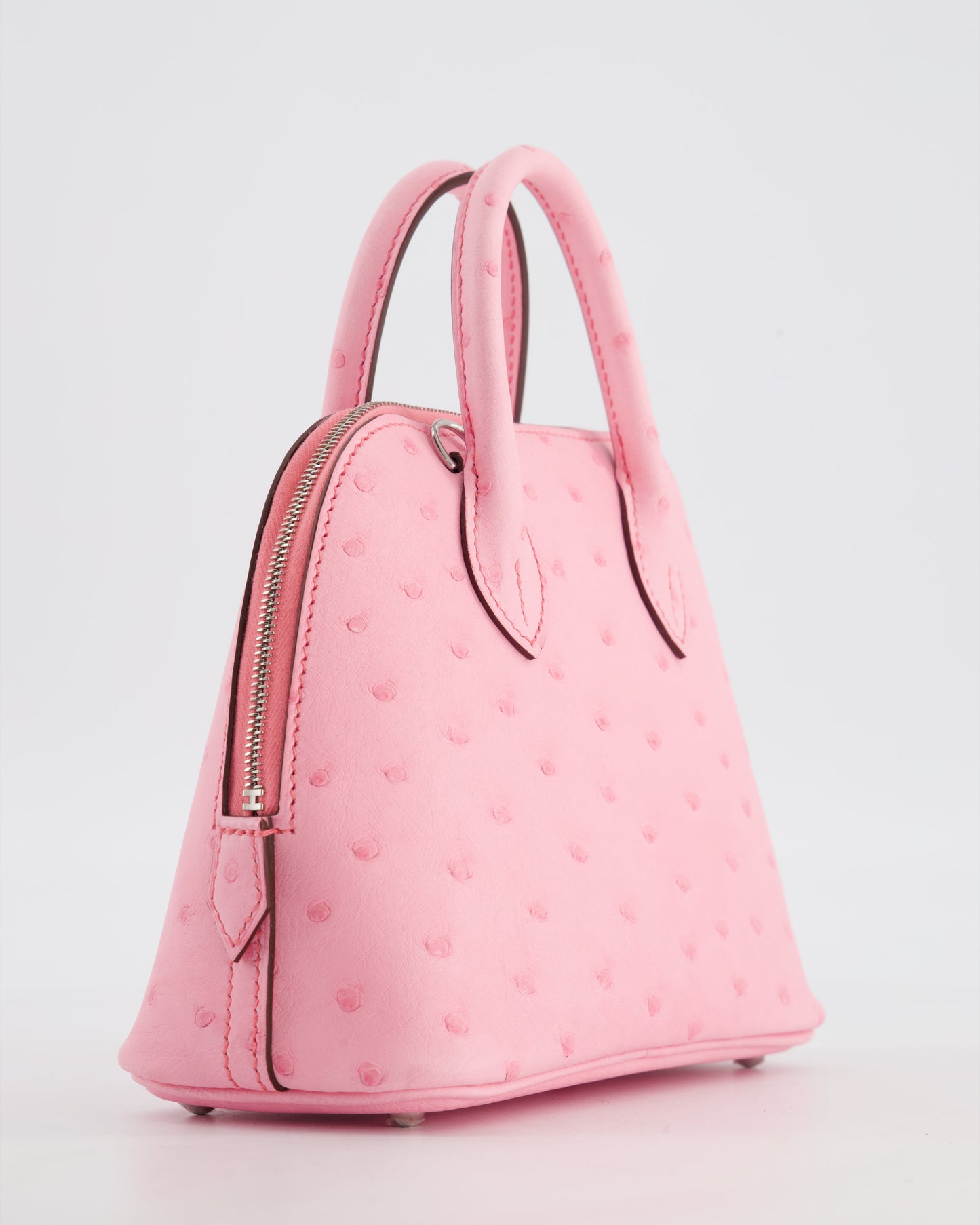 *HOT* Hermes Mini Bolide Bag in Rose Bubblegum Ostrich Leather with Palladium Hardware