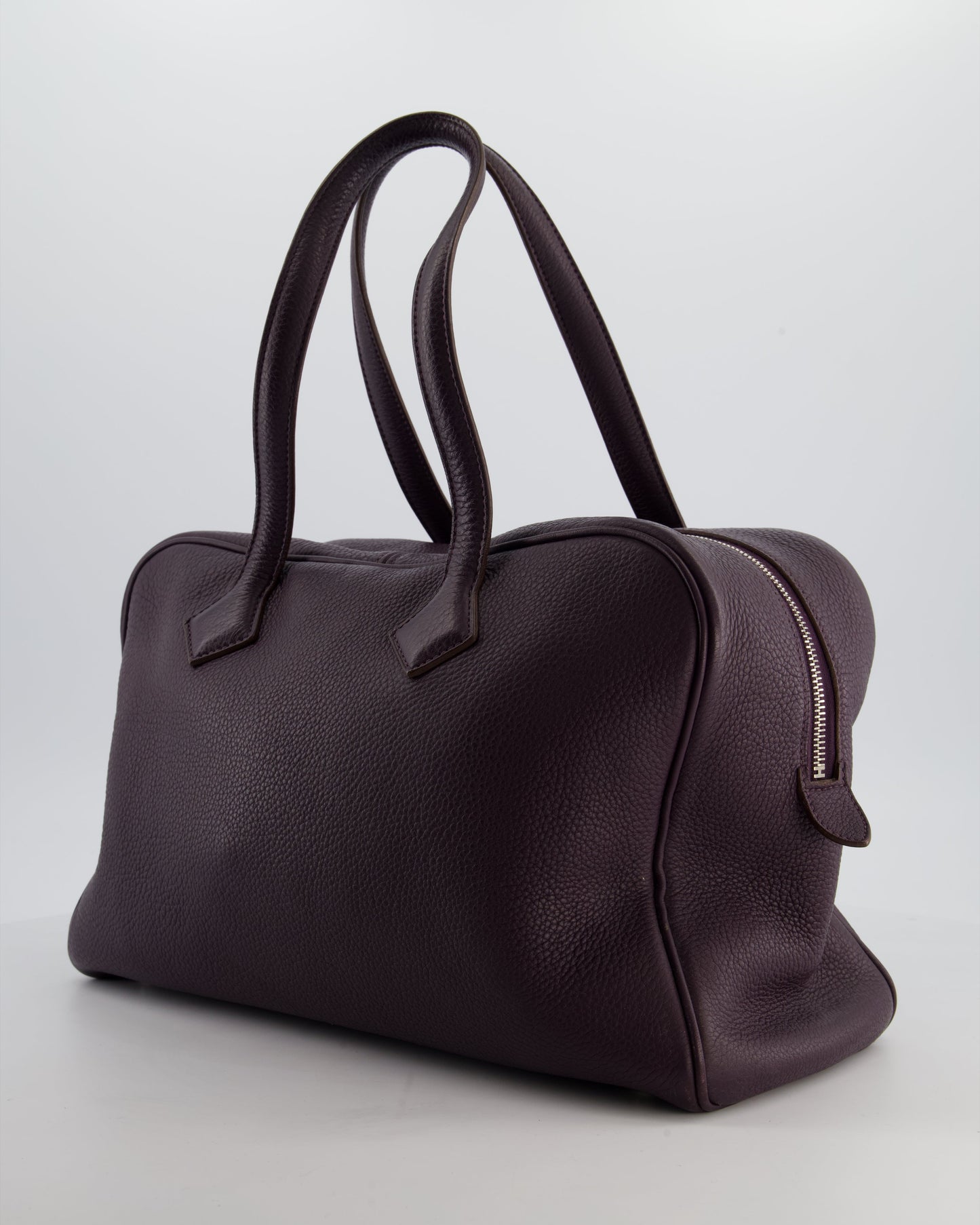 Hermes Victoria II 35cm Bag in Raisin Clemence Leather with Palladium Hardware