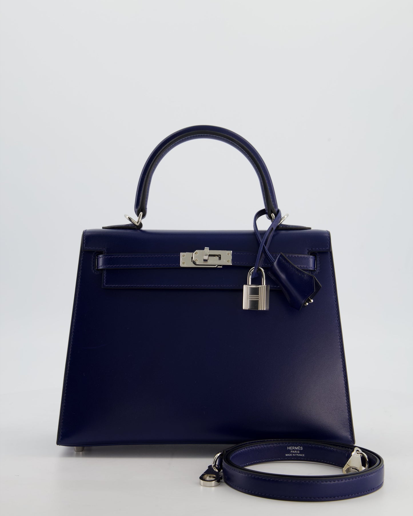 *RARE* Hermes Kelly 25 Sellier Bag in Bleu Saphir Box Leather with Palladium Hardware