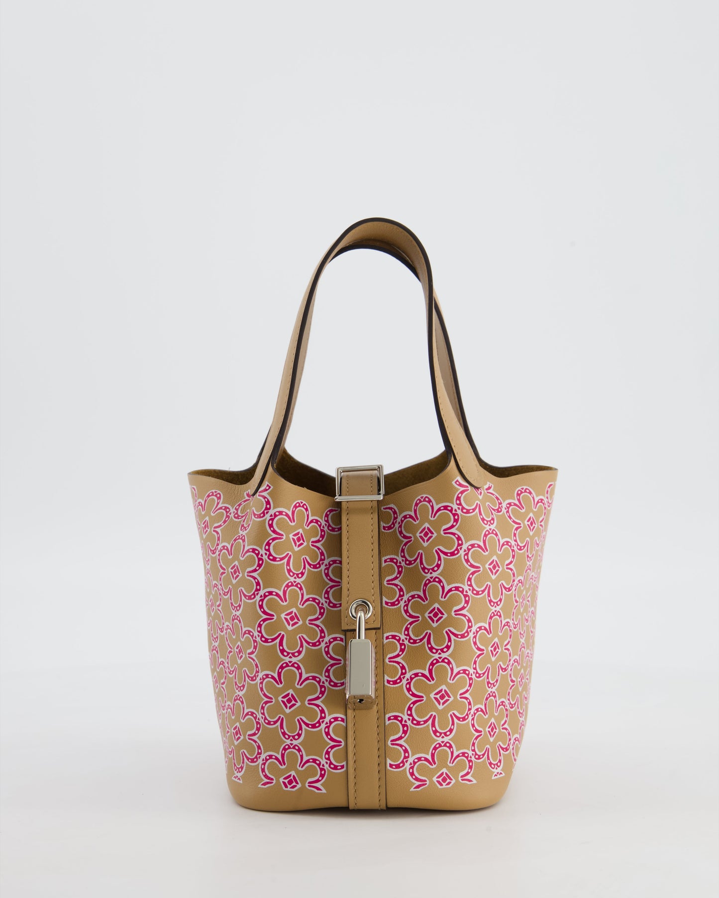 Hermes Micro Picotin 14 Lucky Daisy Bag in Blanc, Chai & Framboise Swift Leather with Palladium Hardware