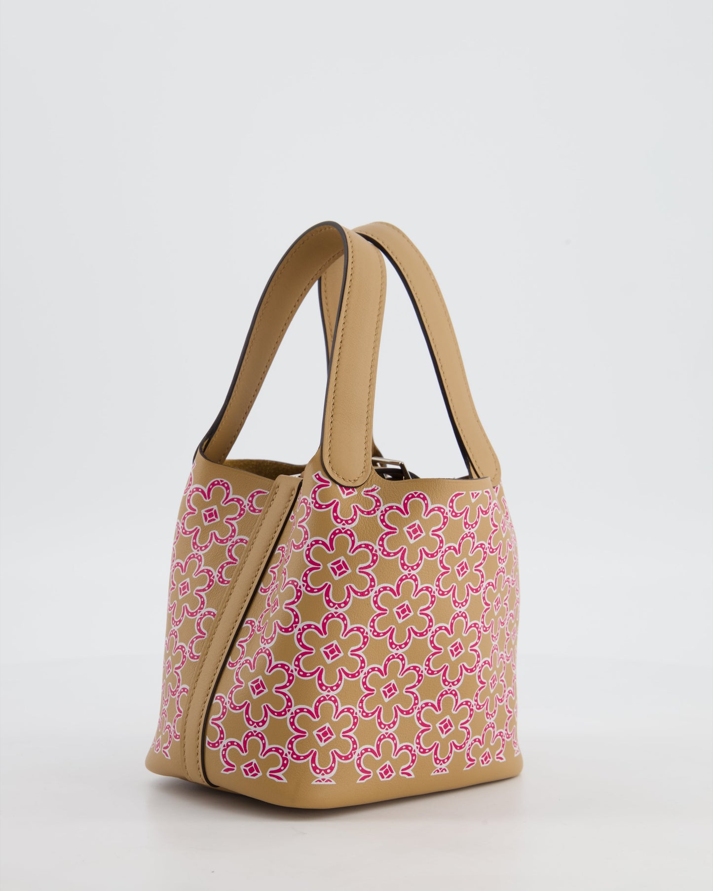 Hermes Micro Picotin 14 Lucky Daisy Bag in Blanc, Chai & Framboise Swift Leather with Palladium Hardware
