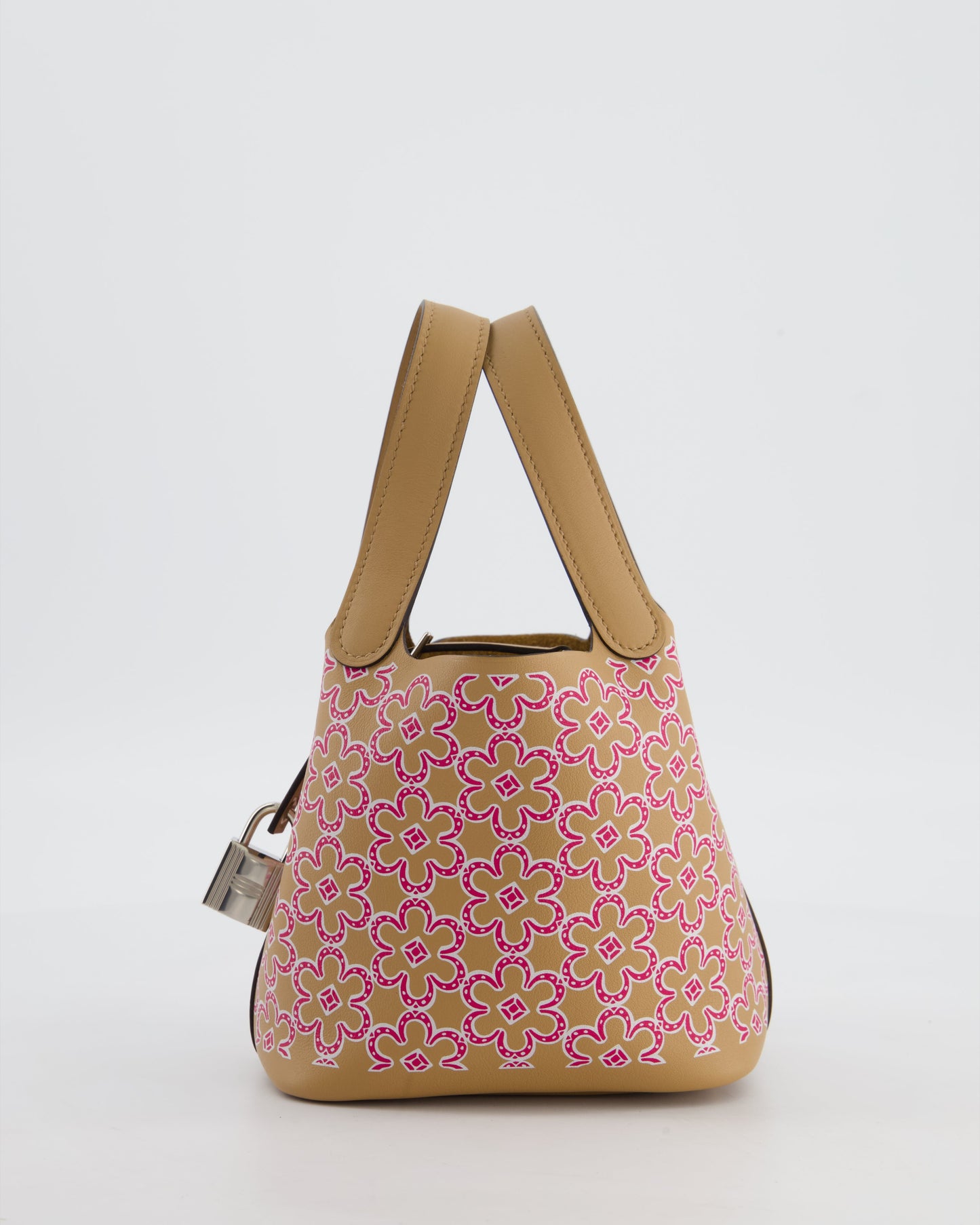 Hermes Micro Picotin 14 Lucky Daisy Bag in Blanc, Chai & Framboise Swift Leather with Palladium Hardware