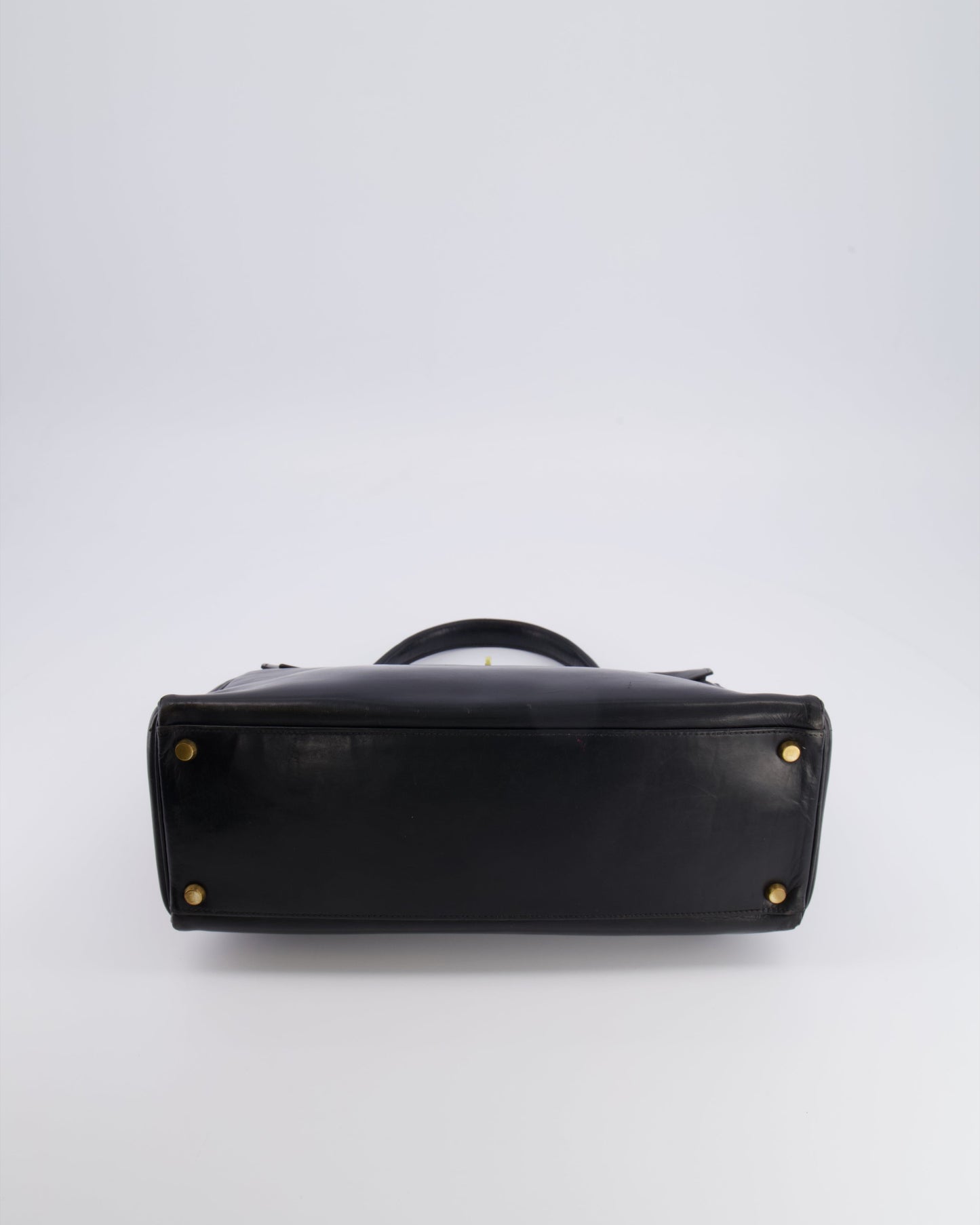 Hermes Vintage Kelly 32 Retourne Bag in Black Calfskin Box Leather with Gold Hardware