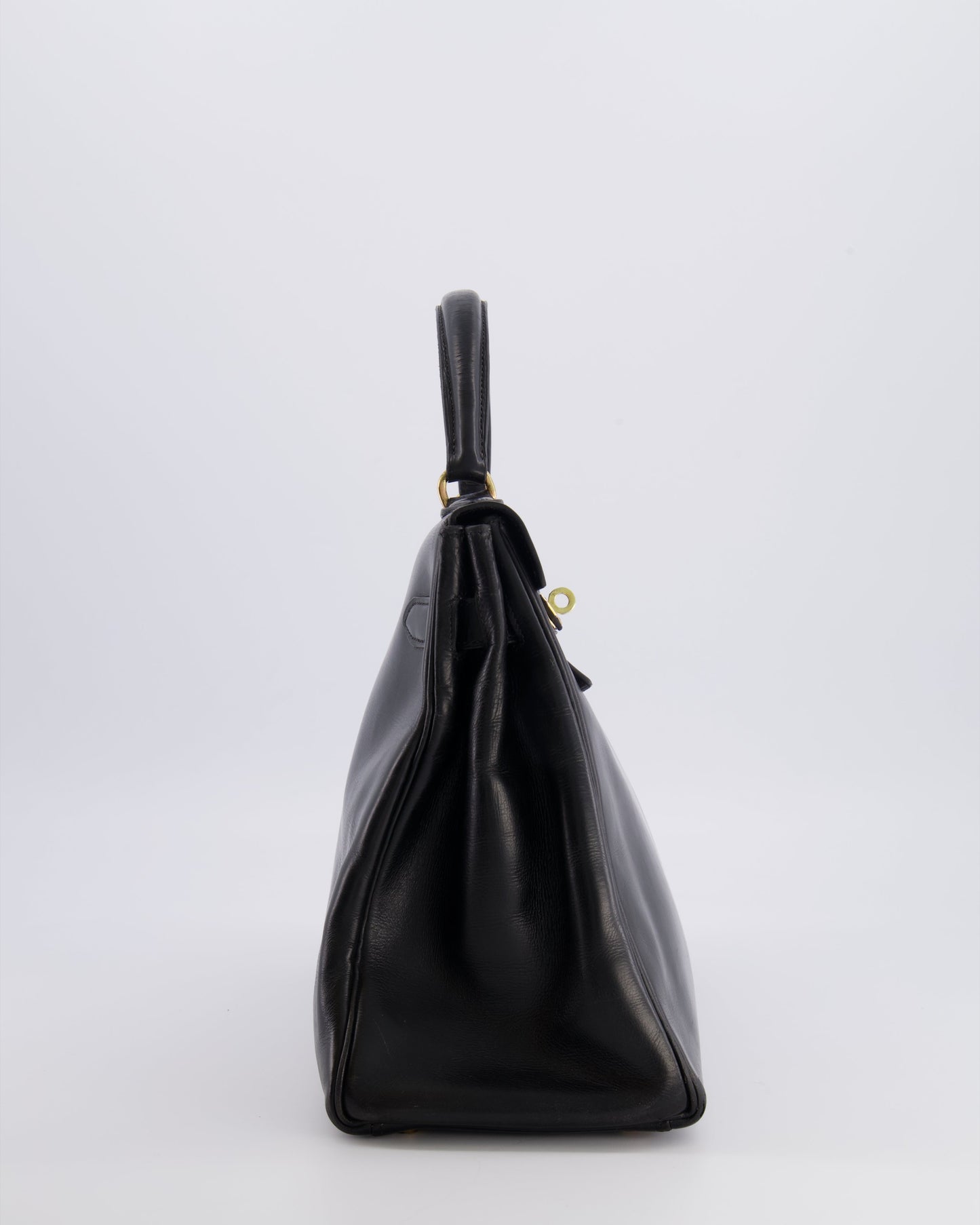 Hermes Vintage Kelly 32 Retourne Bag in Black Calfskin Box Leather with Gold Hardware
