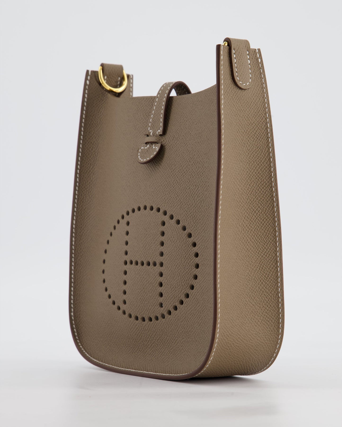 Hermes Mini Evelyne Sellier Bag in Etoupe Epsom Leather with Gold Hardware