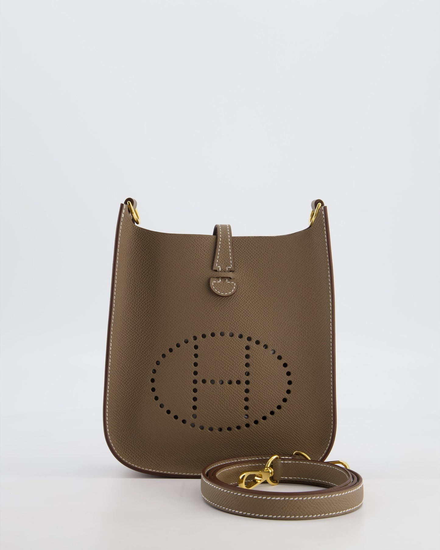Hermes Mini Evelyne Sellier Bag in Etoupe Epsom Leather with Gold Hardware