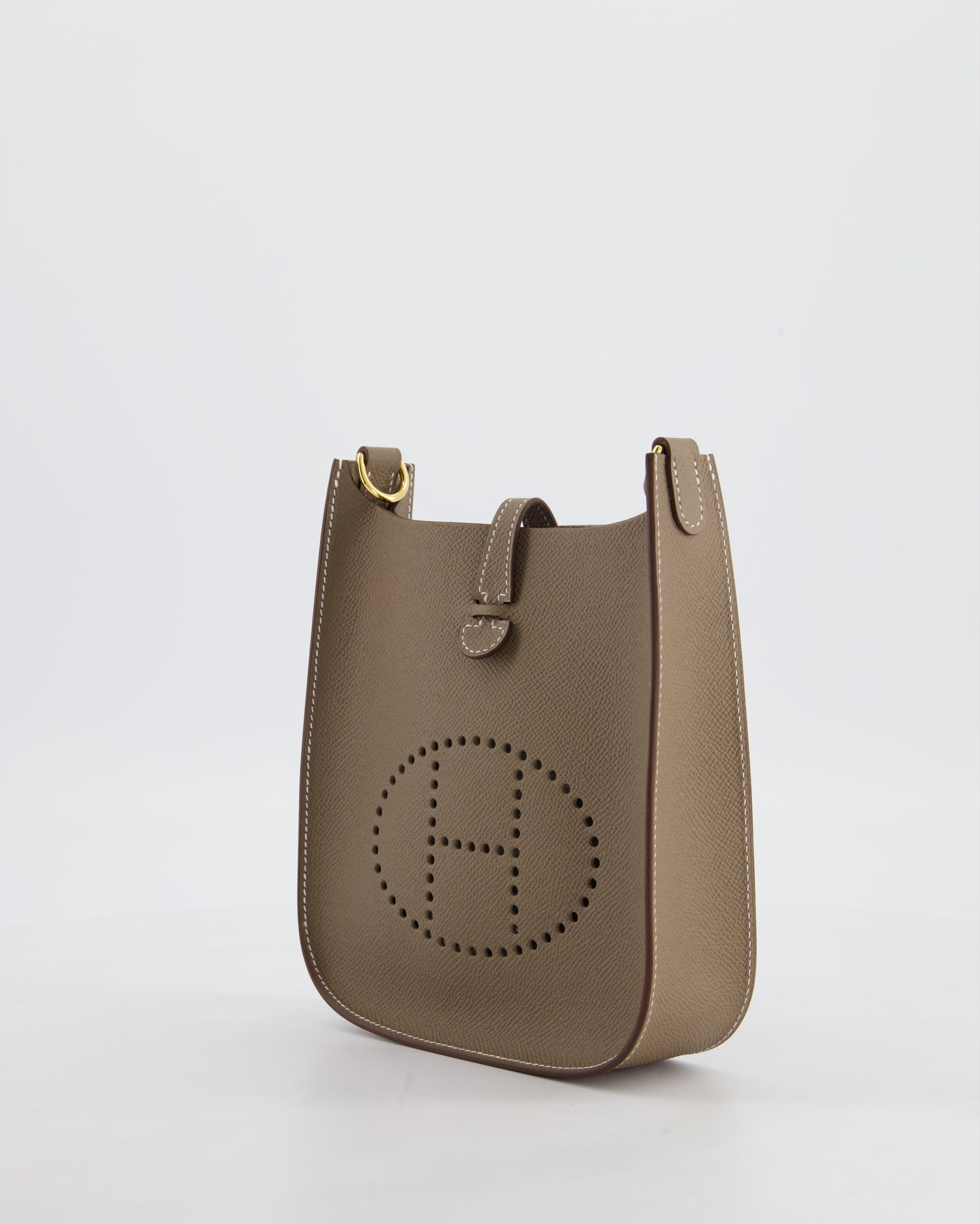 Hermes Mini Evelyne Sellier Bag in Etoupe Epsom Leather with Gold Hardware