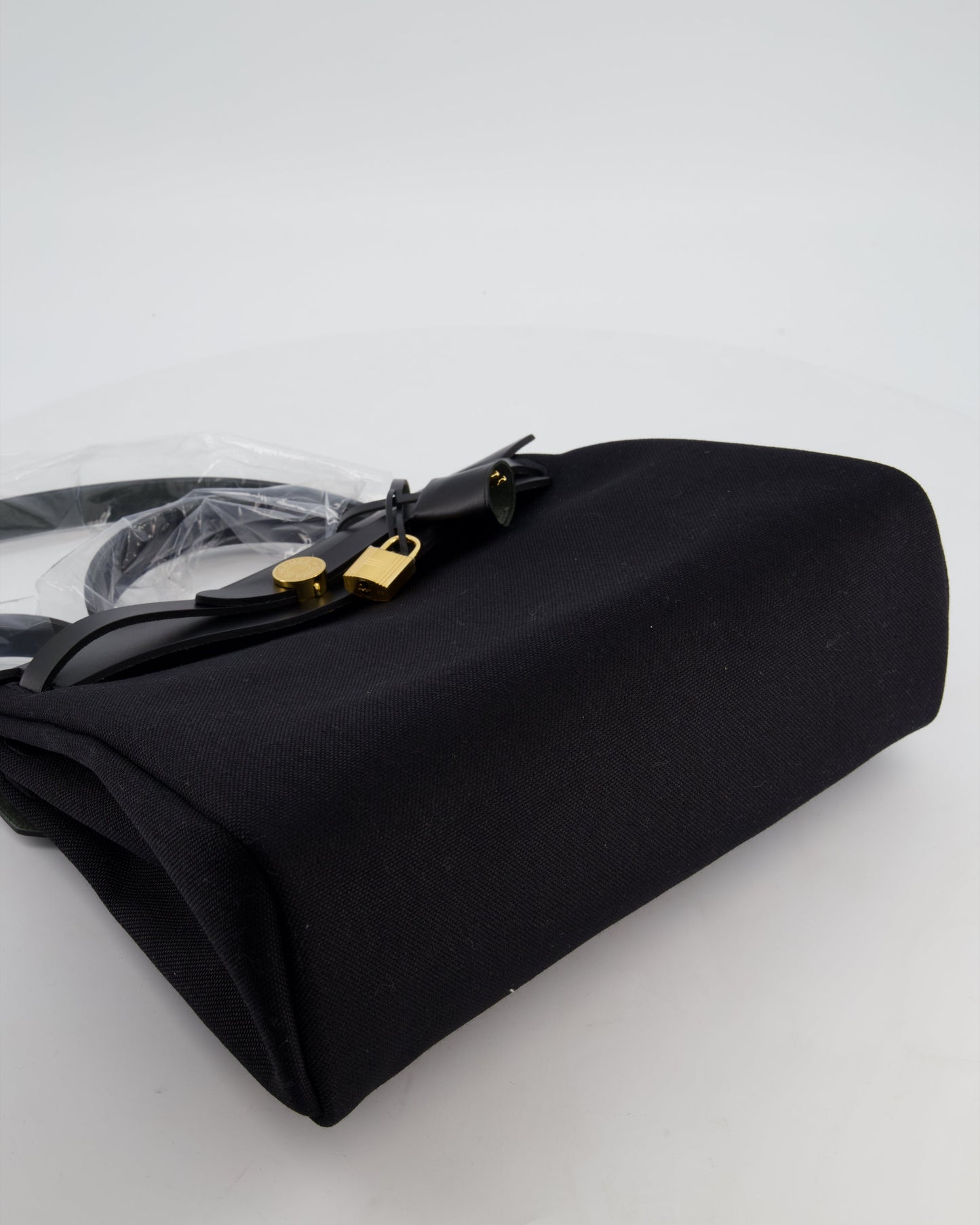 Hermes Herbag 31 Zip Bag in Noir Toile Officier Canvas, Noir Vache Hunter Leather with Gold Hardware