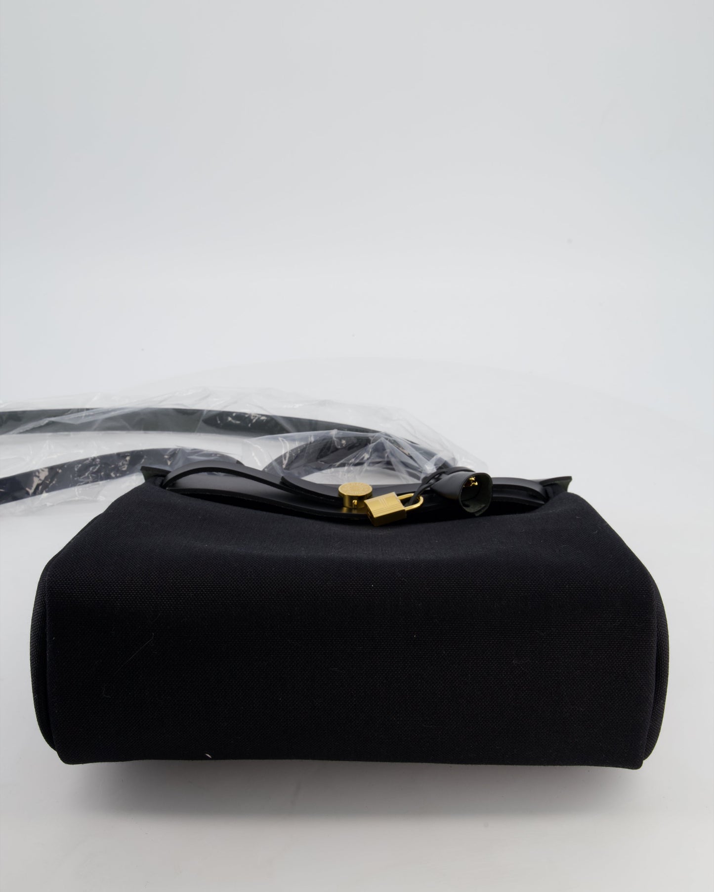Hermes Herbag 31 Zip Bag in Noir Toile Officier Canvas, Noir Vache Hunter Leather with Gold Hardware